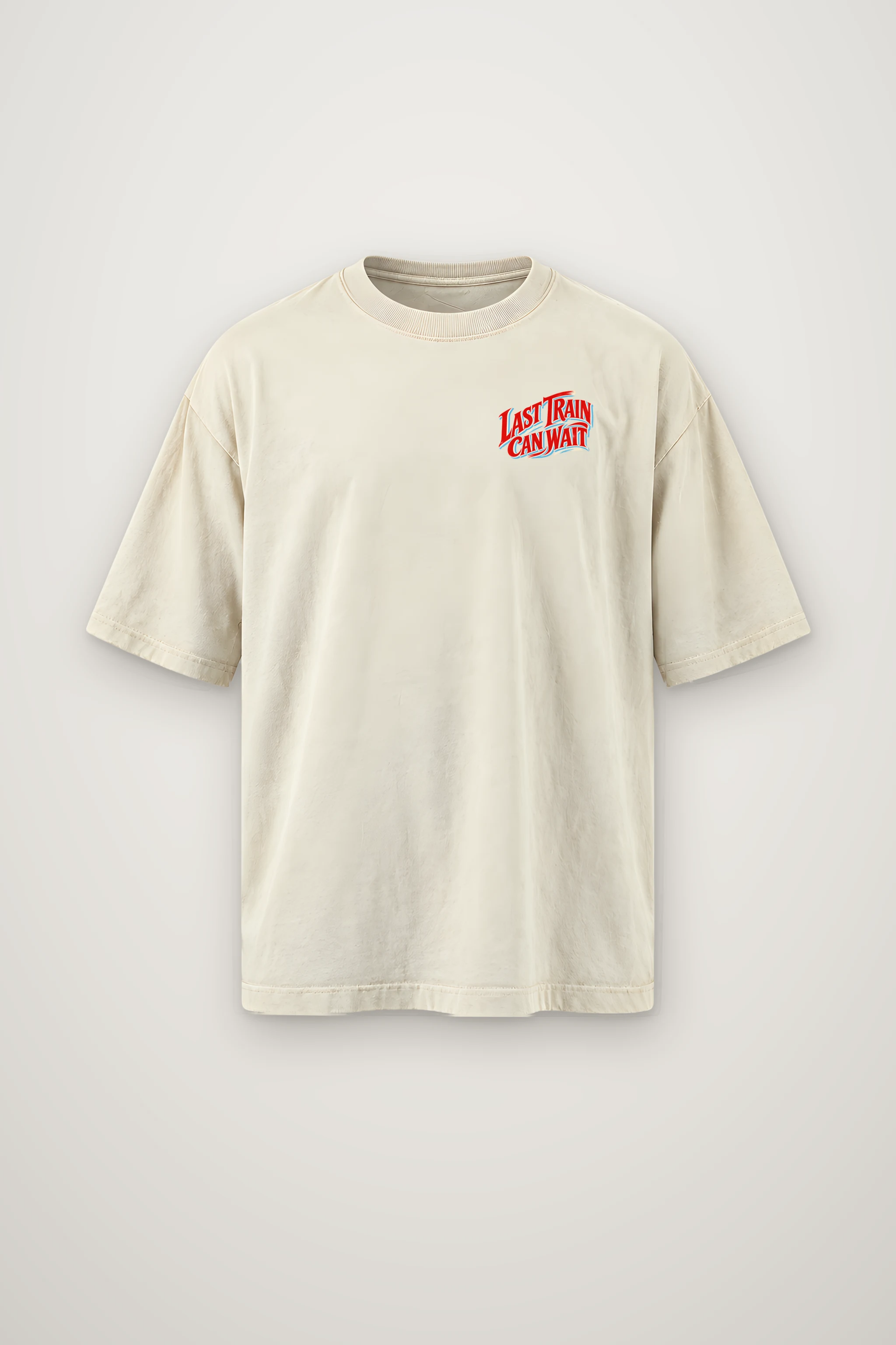 "Last Train Can Wait" Men's Oversized Heavyweight Crewneck T-Shirt