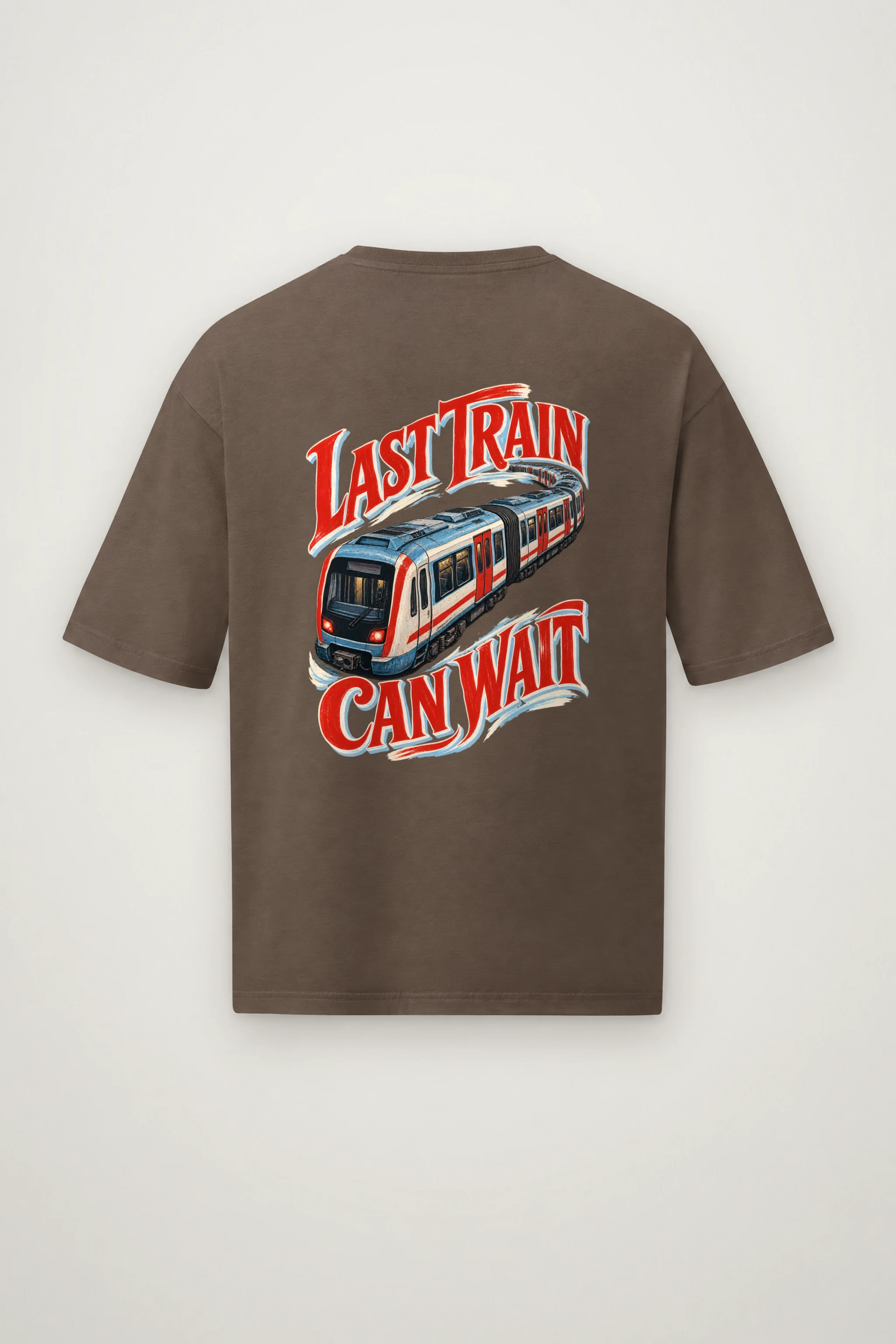 "Last Train Can Wait" Men's Oversized Heavyweight Crewneck T-Shirt