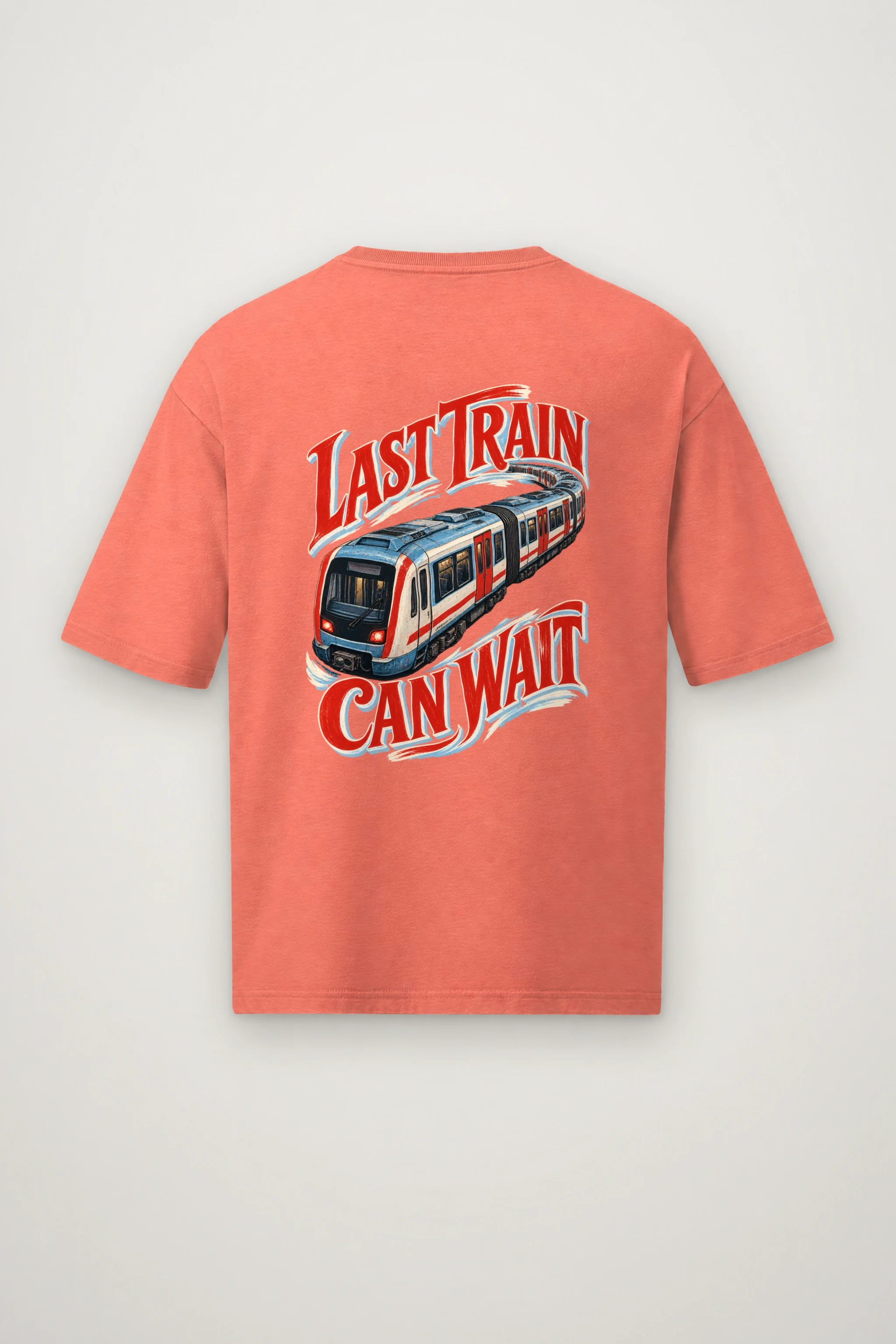 "Last Train Can Wait" Men's Oversized Heavyweight Crewneck T-Shirt