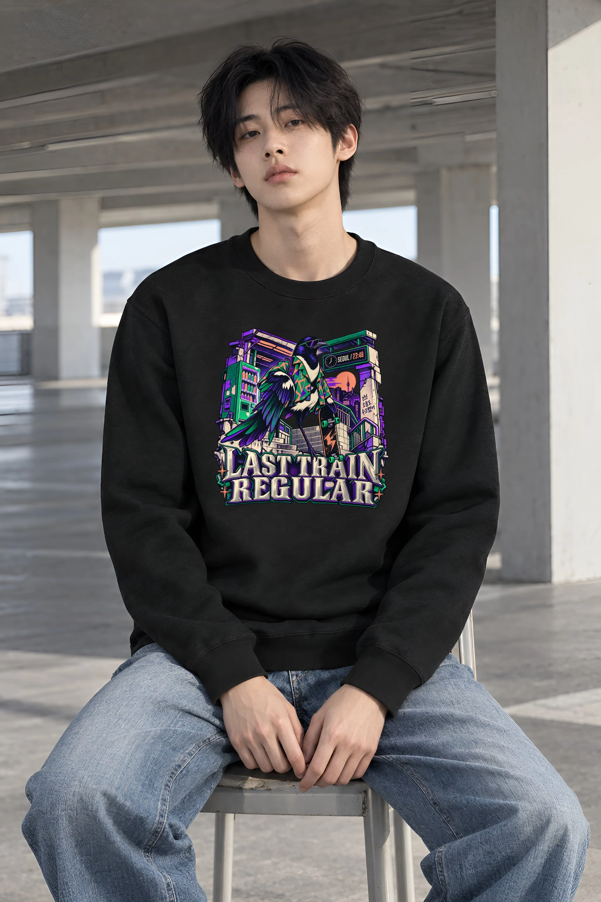 "Last Train Regular Magpie" Heavy Blend Unisex Crewneck Sweatshirt