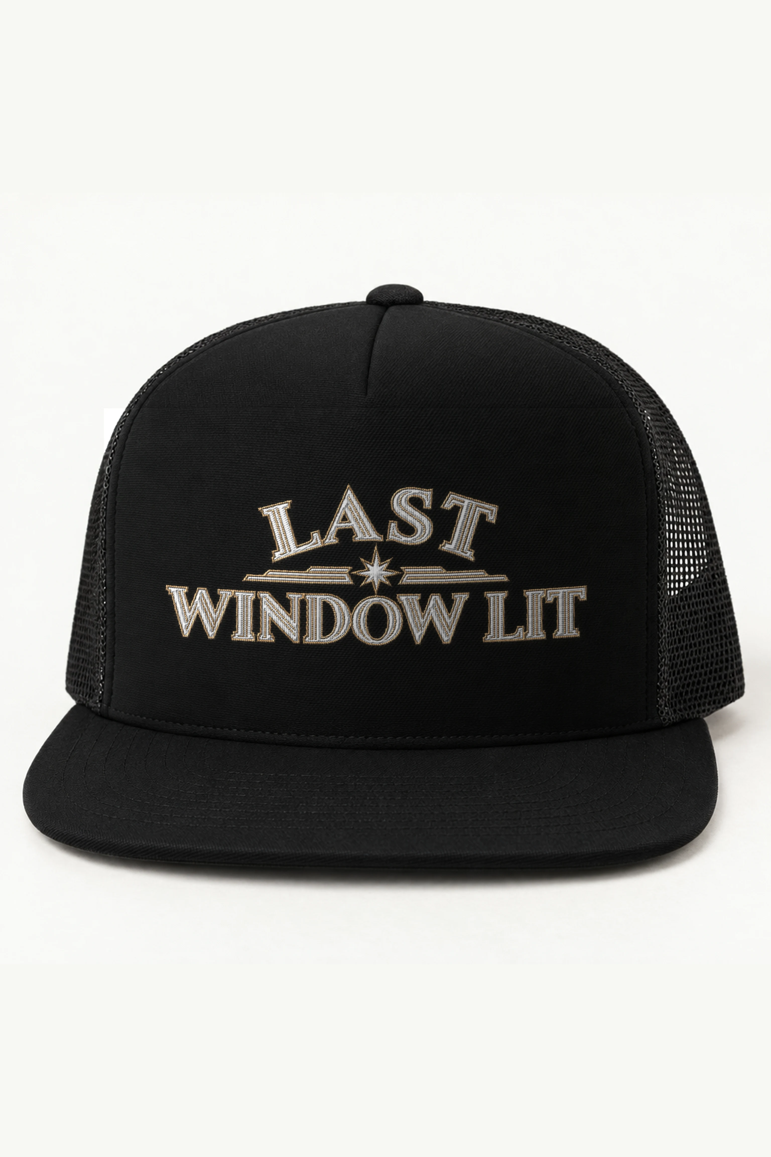 "Last Window Lit" 5 Panel Trucker Cap · Embroidered