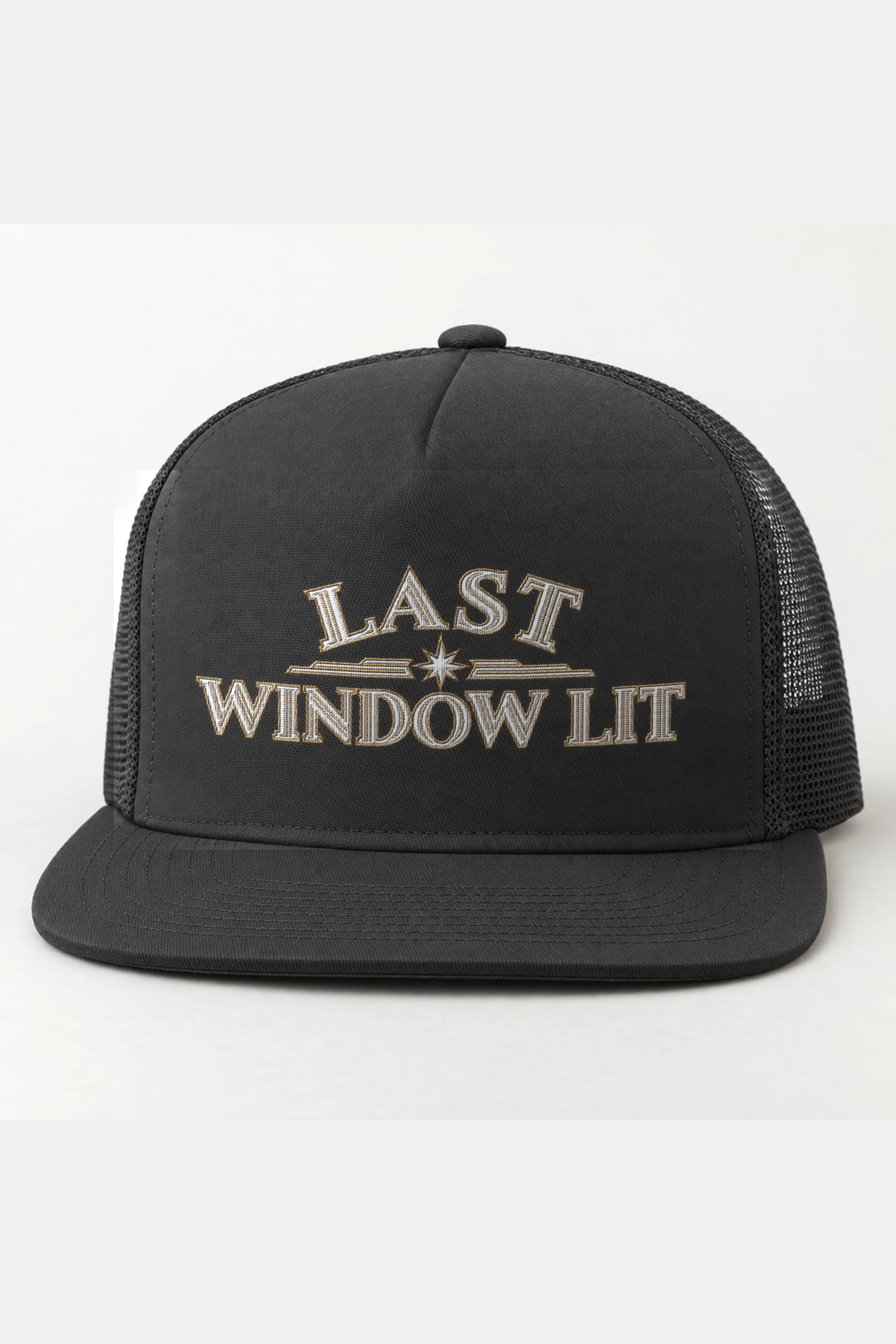 "Last Window Lit" 5 Panel Trucker Cap · Embroidered