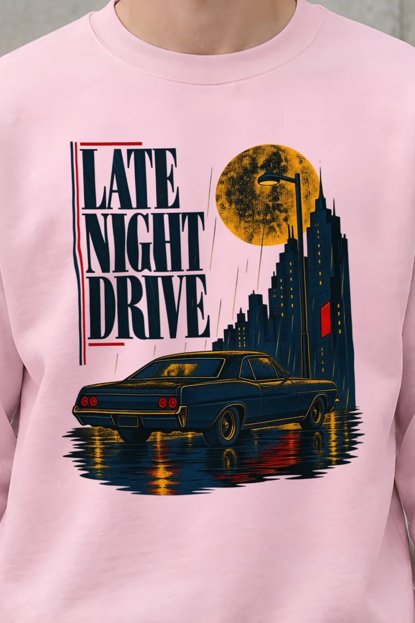 "Late Night Drive" 1 Crewneck Sweatshirt - the graphic up close