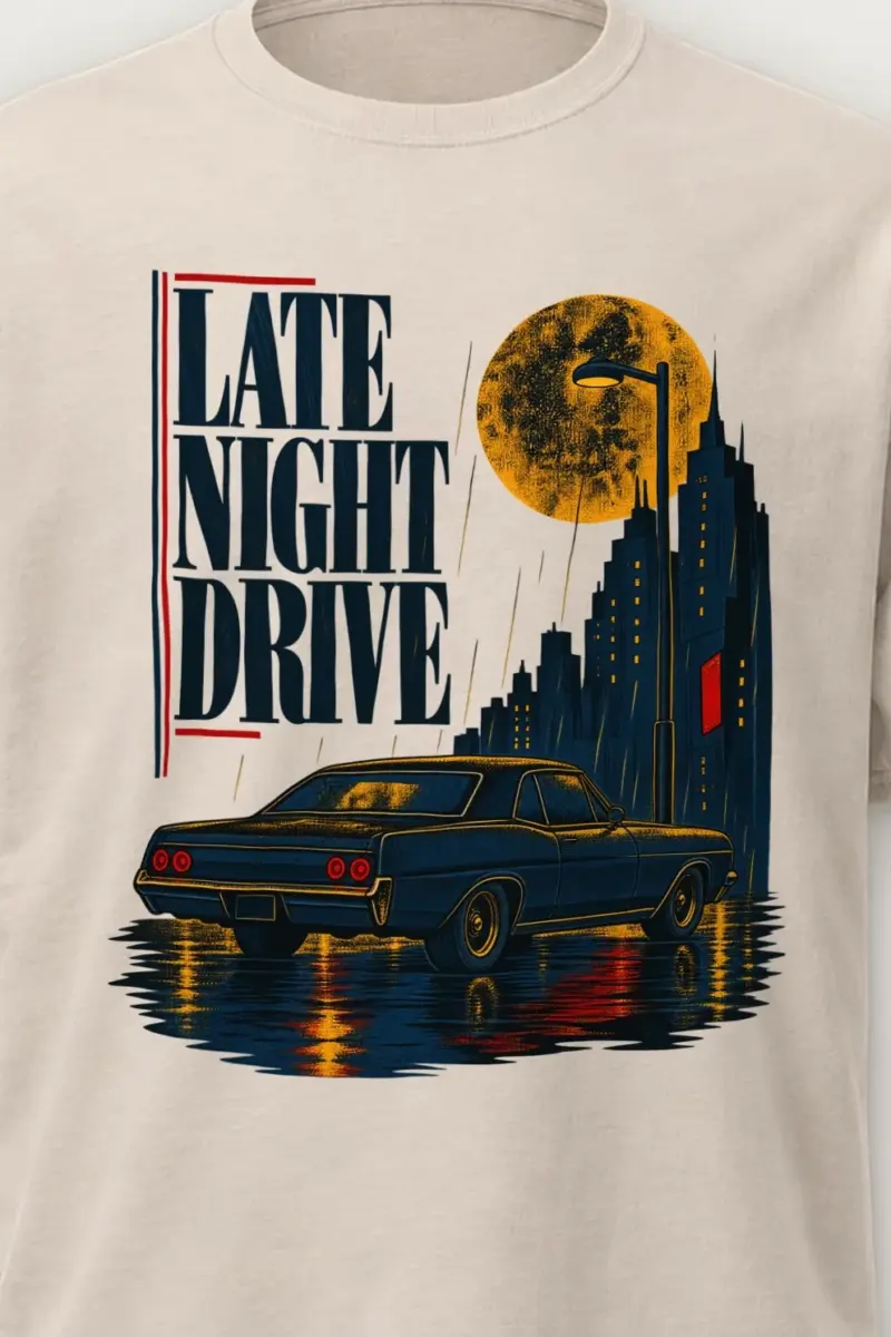 "Late Night Drive" Heavyweight Unisex Crewneck T-shirt