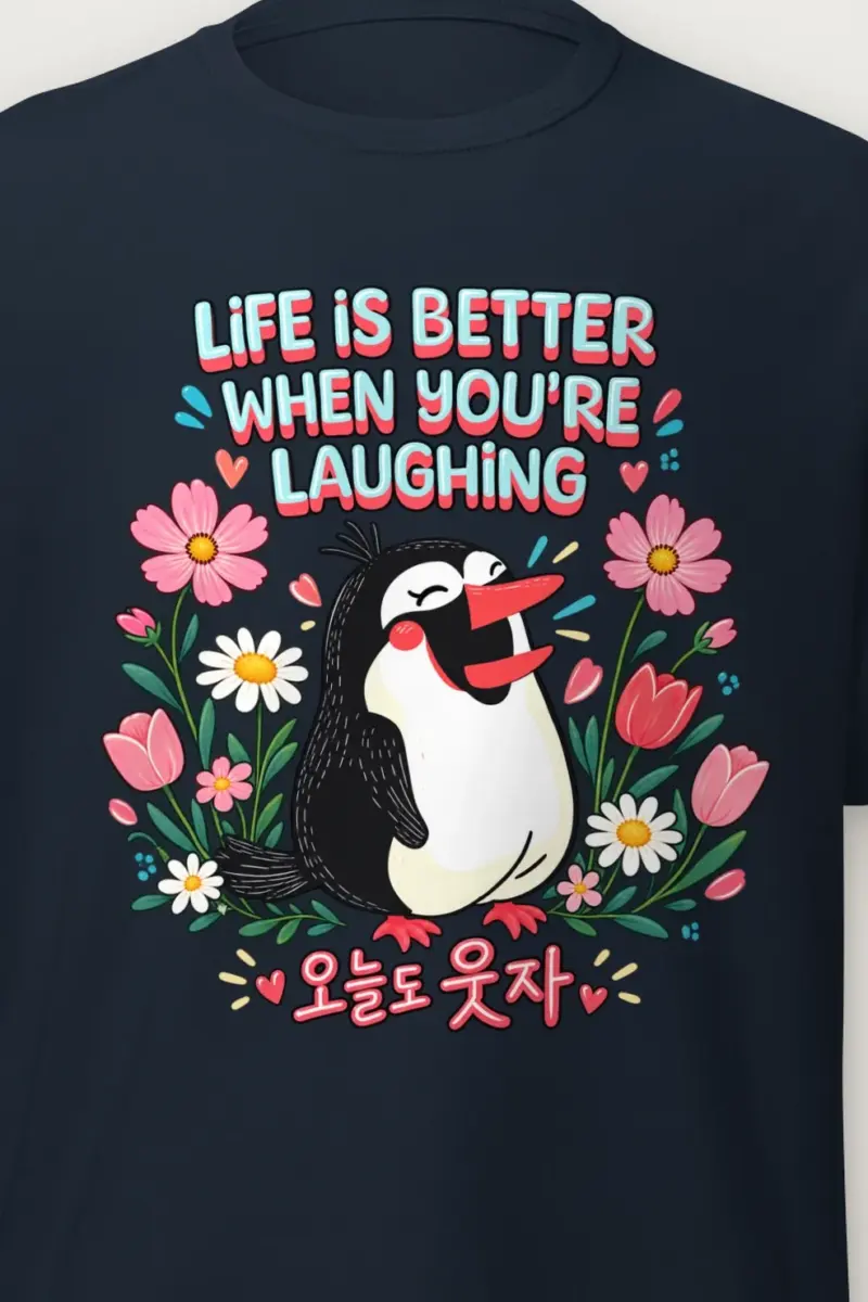"Laughing Penguin Flowers" Heavyweight Unisex Crewneck T-shirt