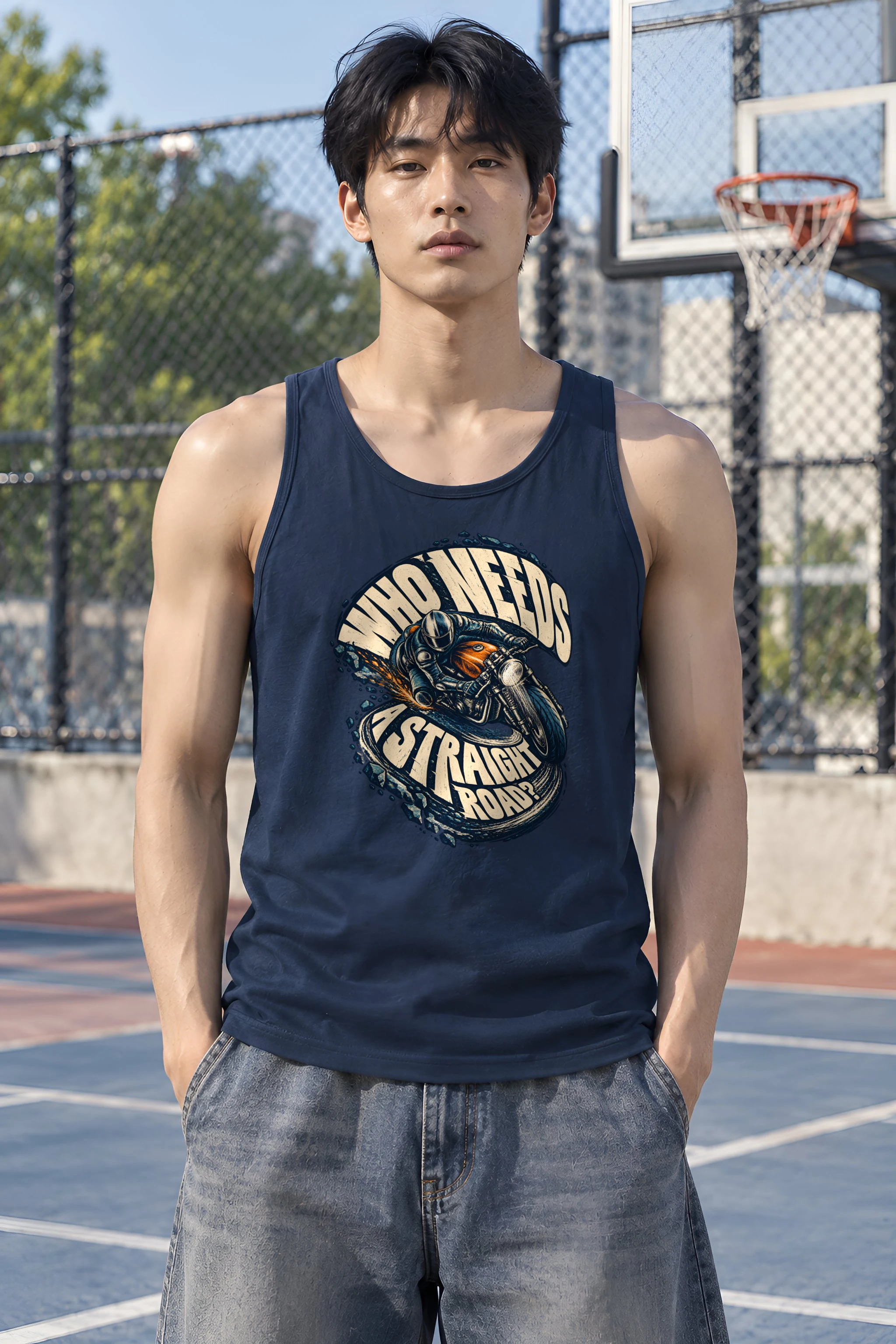 "Leaning Motorcycle Rider" Unisex Jersey Tank
