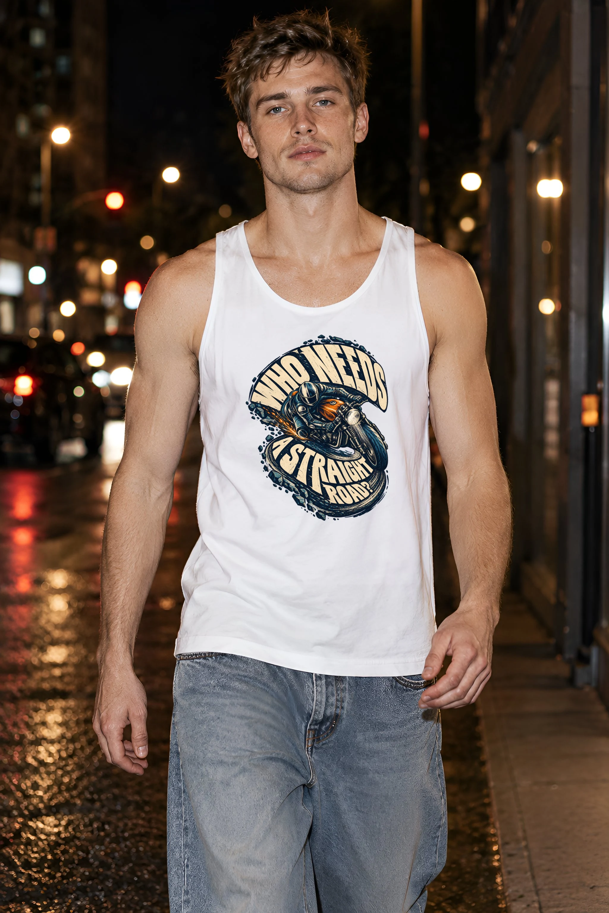 "Leaning Motorcycle Rider" Unisex Jersey Tank