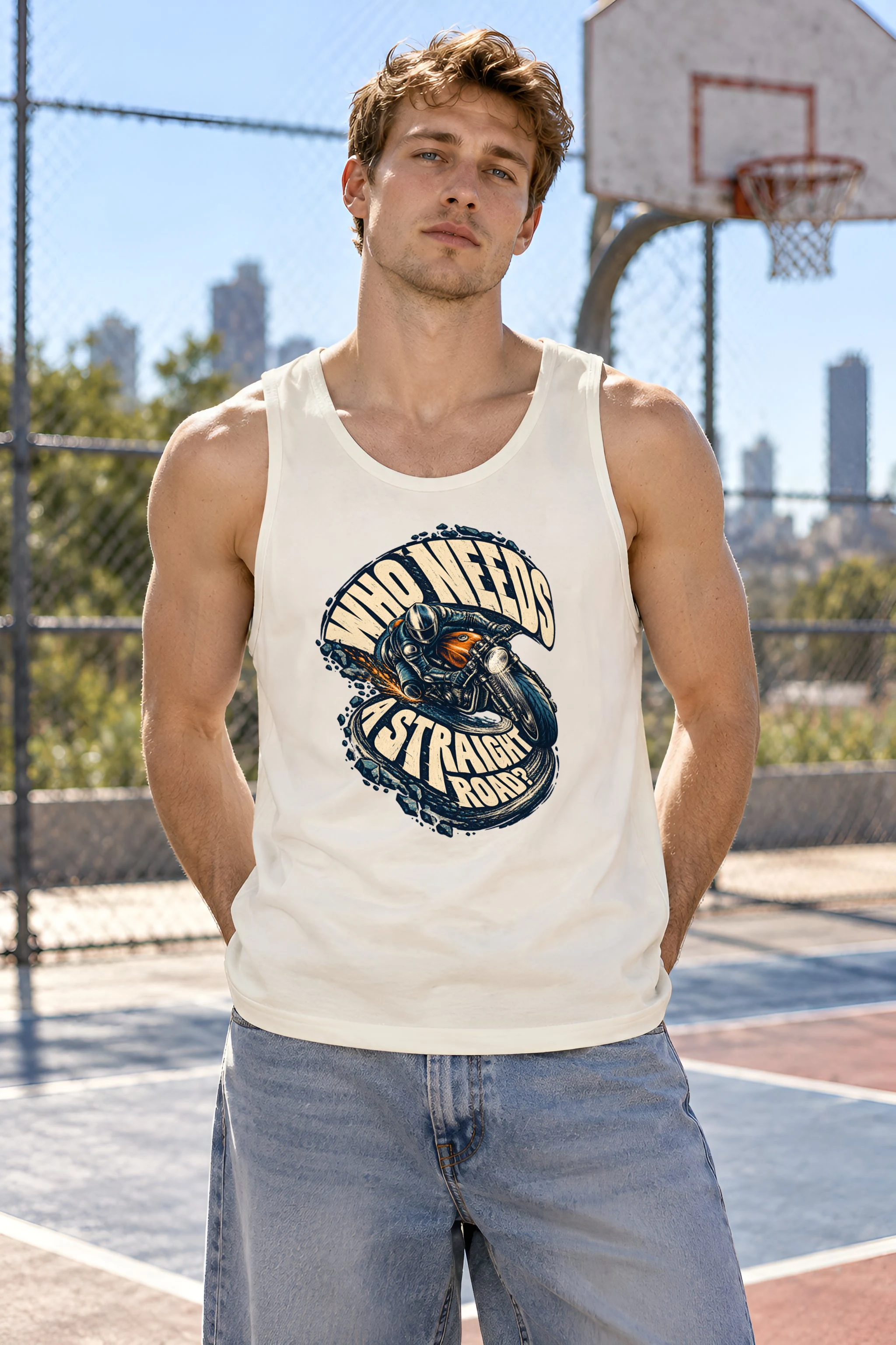 "Leaning Motorcycle Rider" Unisex Jersey Tank
