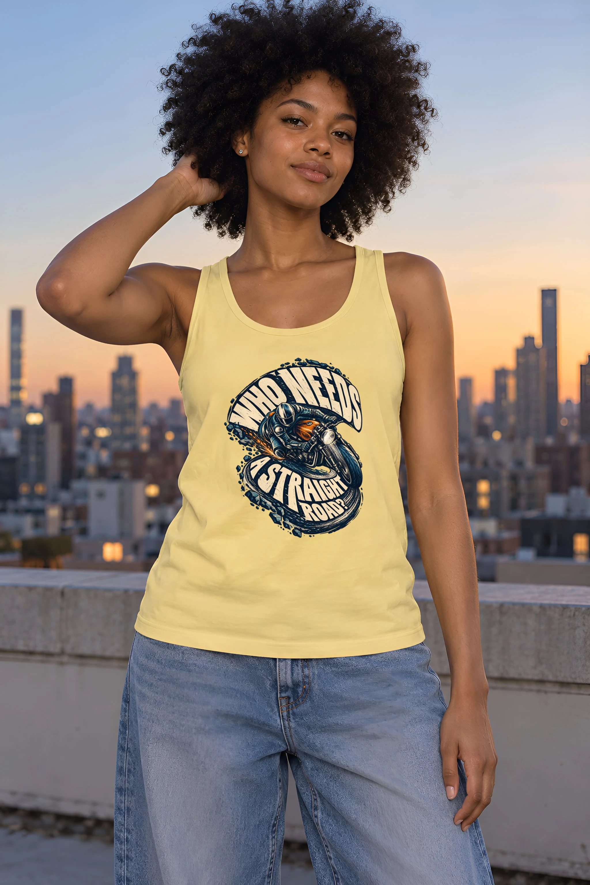 "Leaning Motorcycle Rider" Unisex Jersey Tank