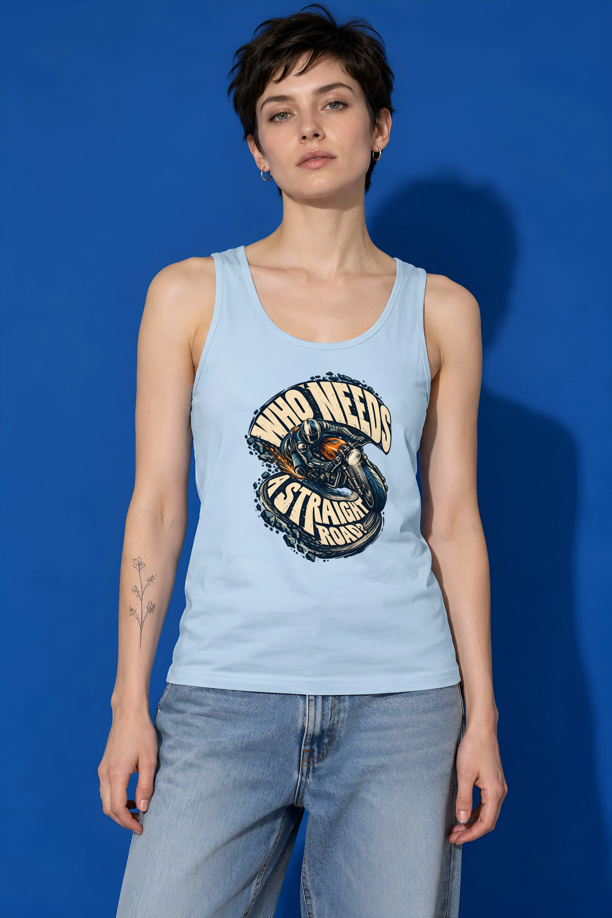 "Leaning Motorcycle Rider" Unisex Jersey Tank