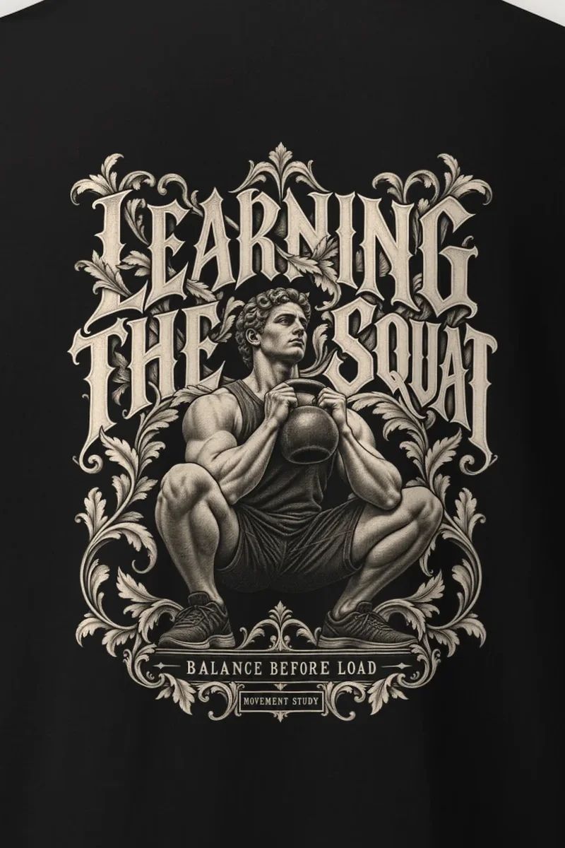 "Learning the Squat" Heavyweight Unisex Crewneck T-shirt - the graphic up close