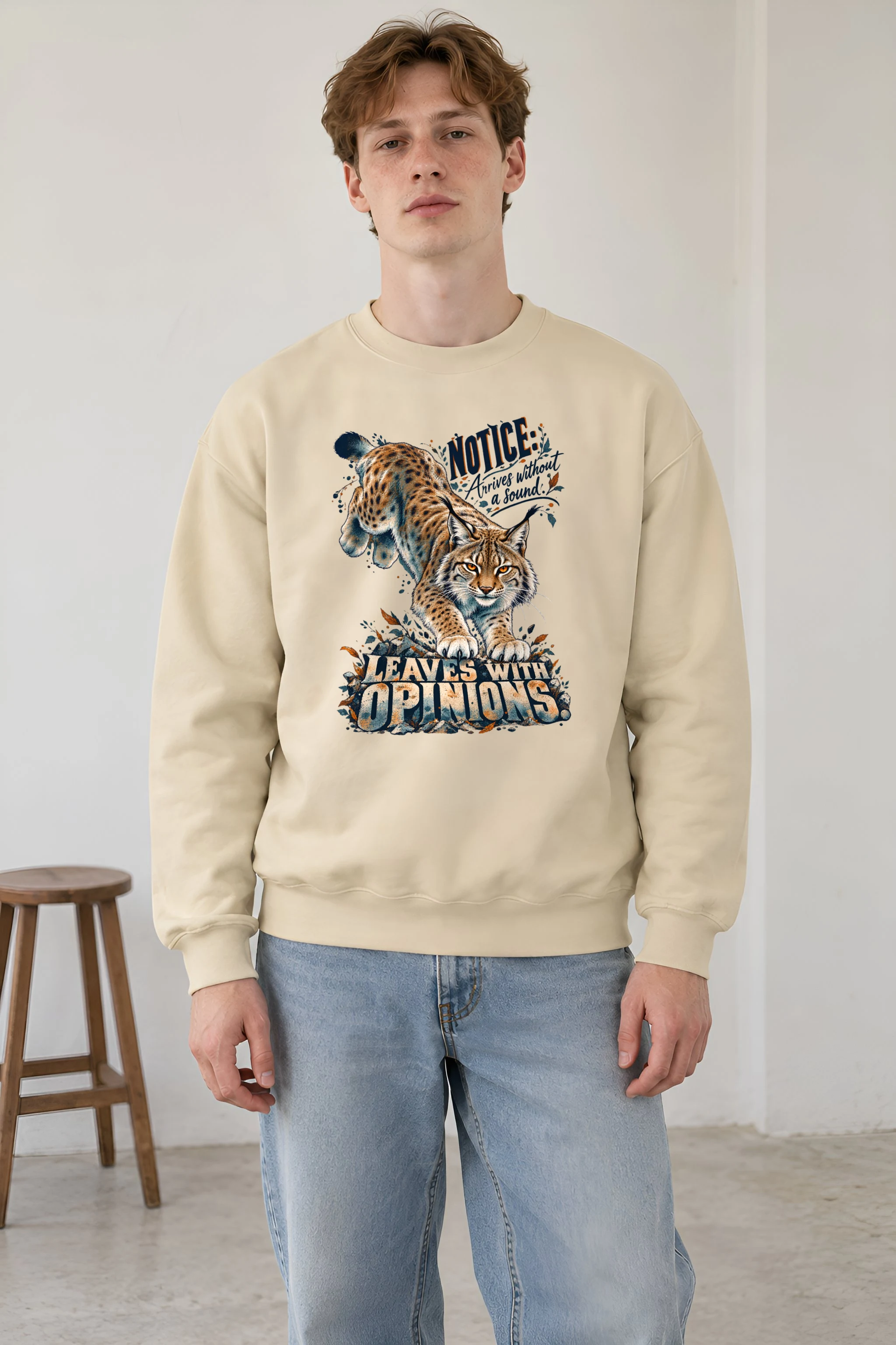 "Leaves With Opinions Lynx" Unisex Crewneck Sweatshirt