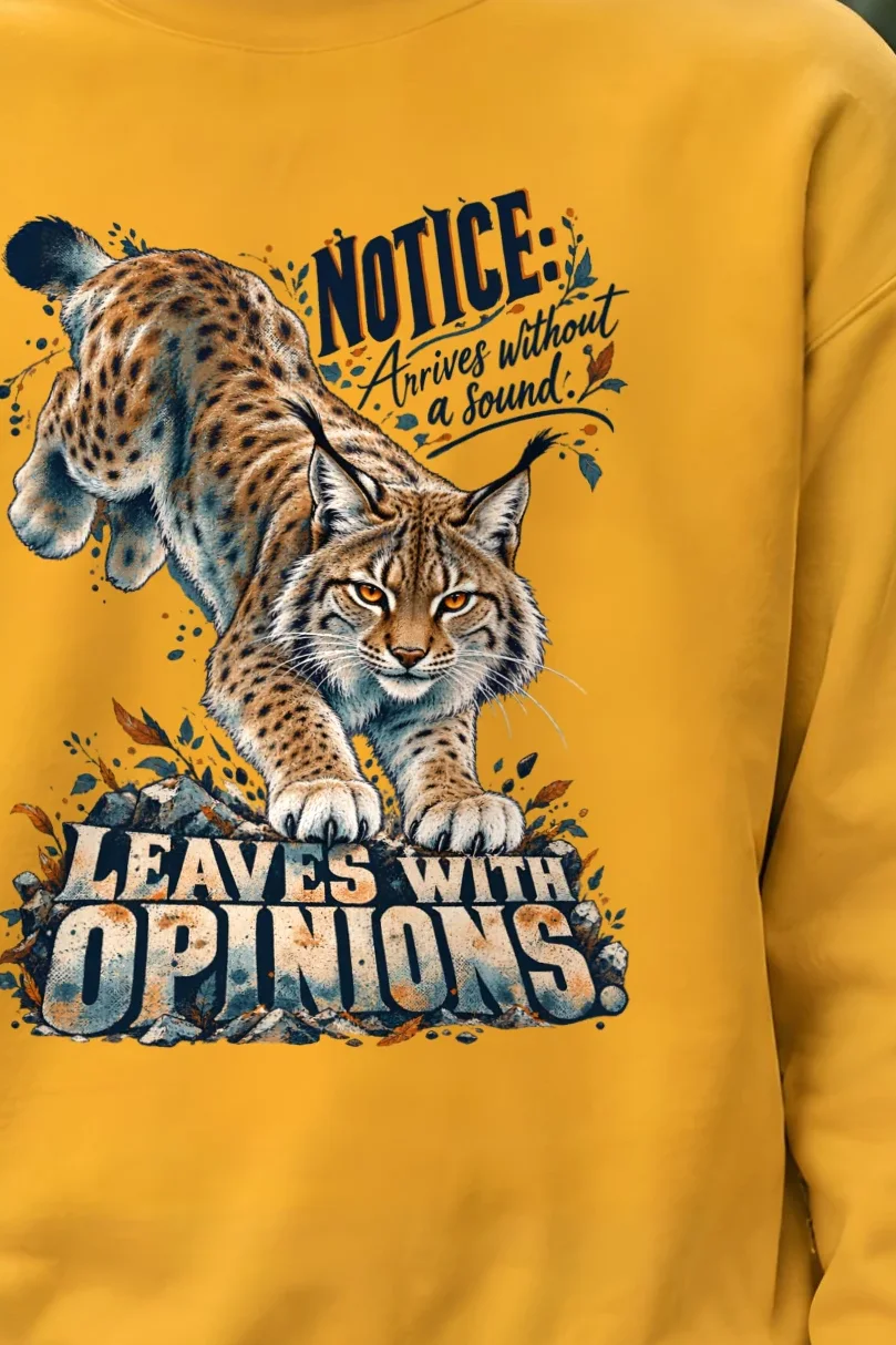 "Leaves With Opinions Lynx" Unisex Crewneck Sweatshirt - the graphic up close