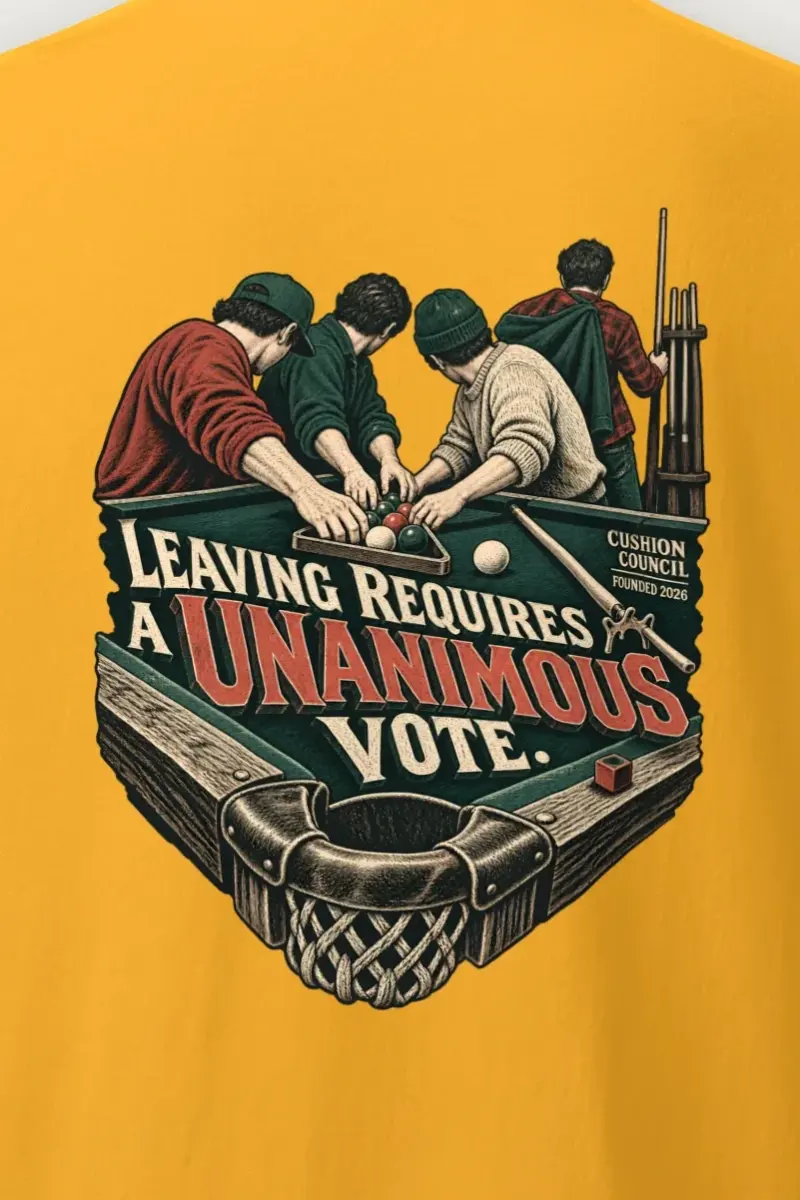 "Leaving Requires a Unanimous Vote" Heavyweight Unisex Crewneck T-shirt - the graphic up close
