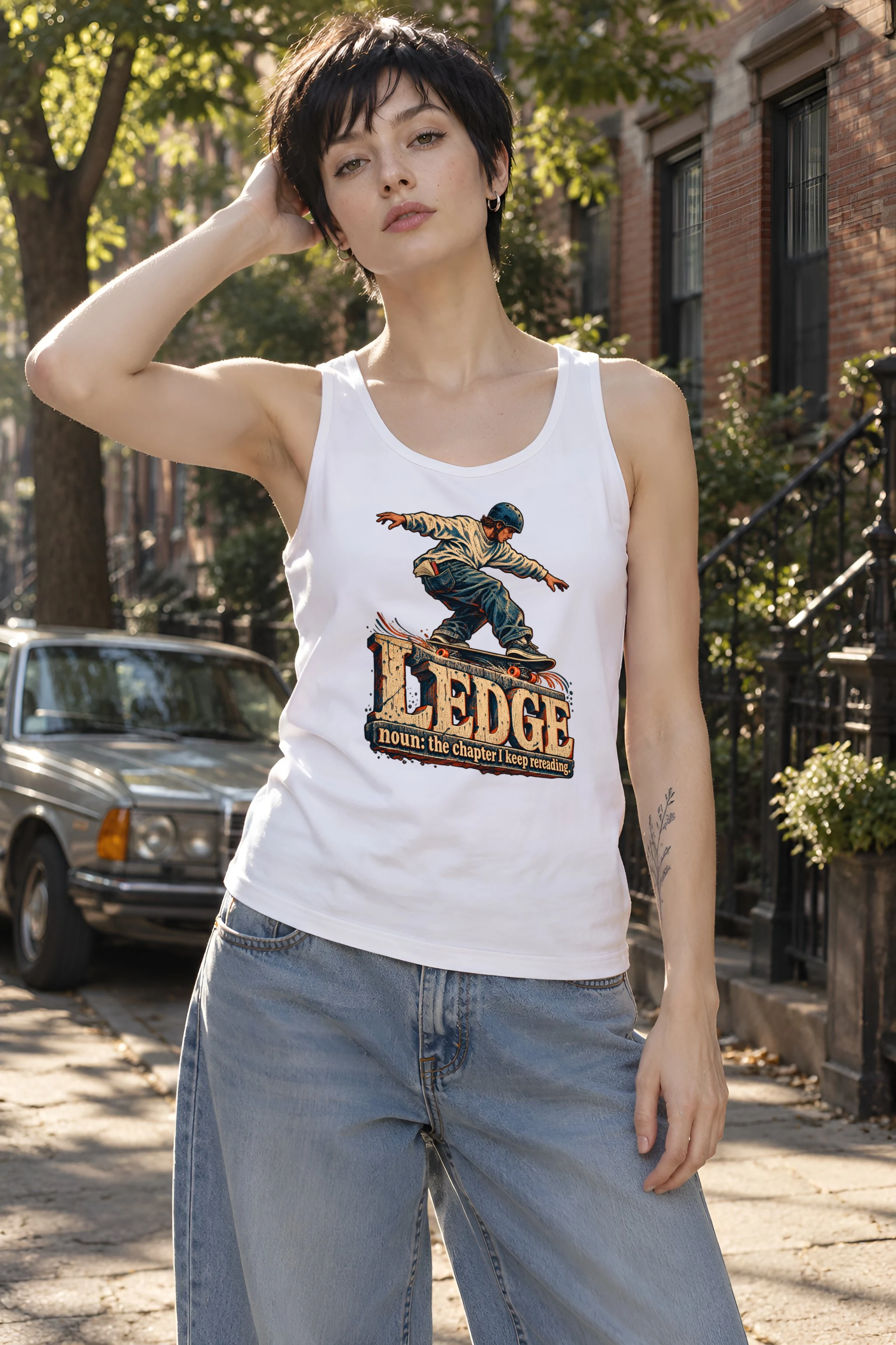 "Ledge Chapter I Keep Rereading" Unisex Jersey Tank