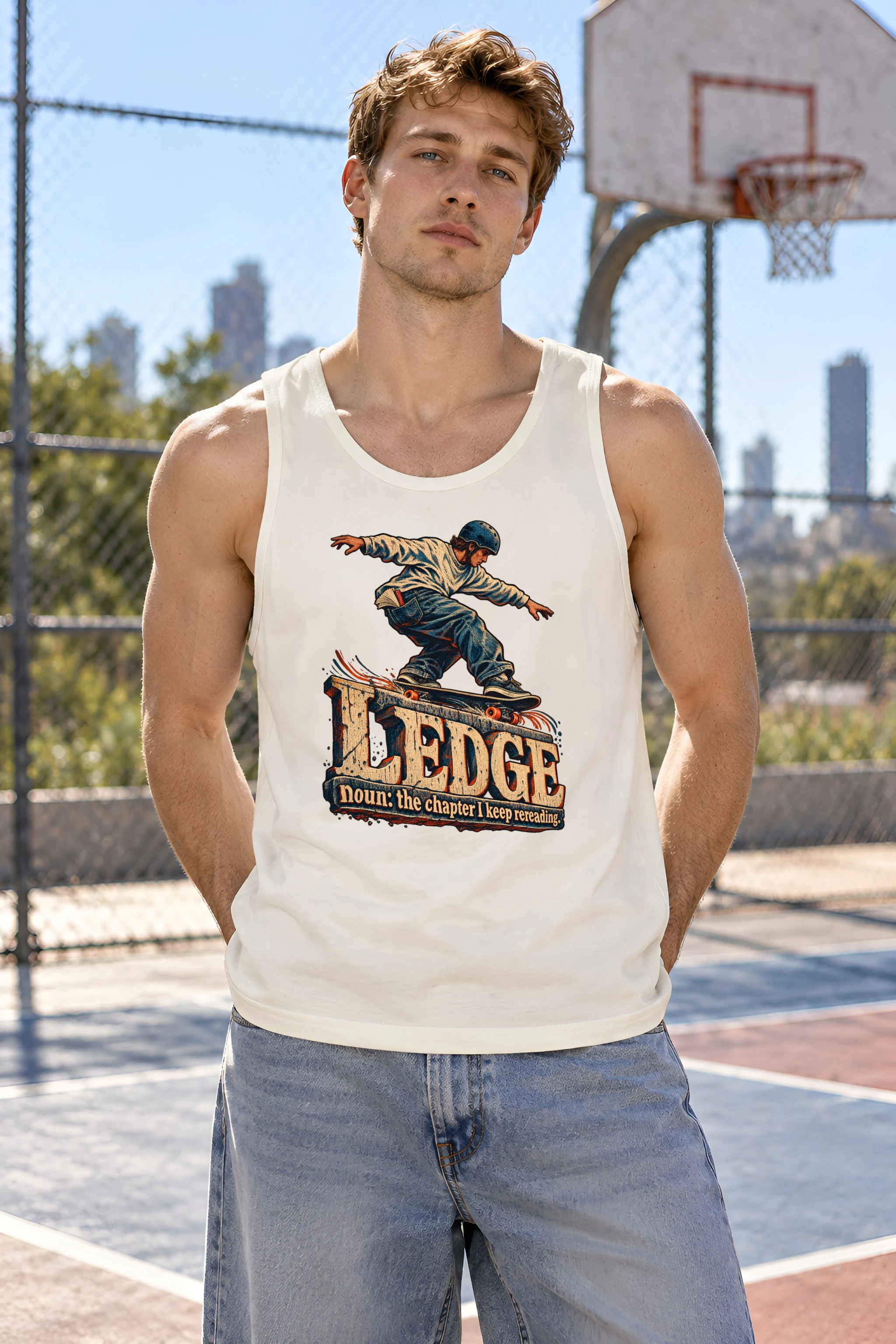 "Ledge Chapter I Keep Rereading" Unisex Jersey Tank