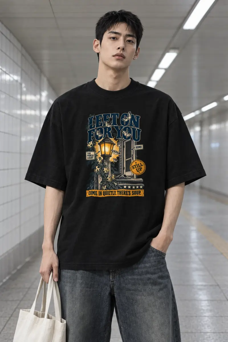 "Left On For You" Men's Oversized Heavyweight Crewneck T-Shirt