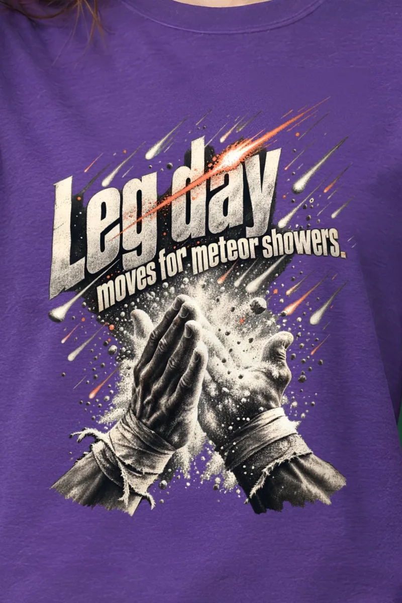 "Leg Day Meteor Showers" Unisex Longsleeve T-shirt - the graphic up close
