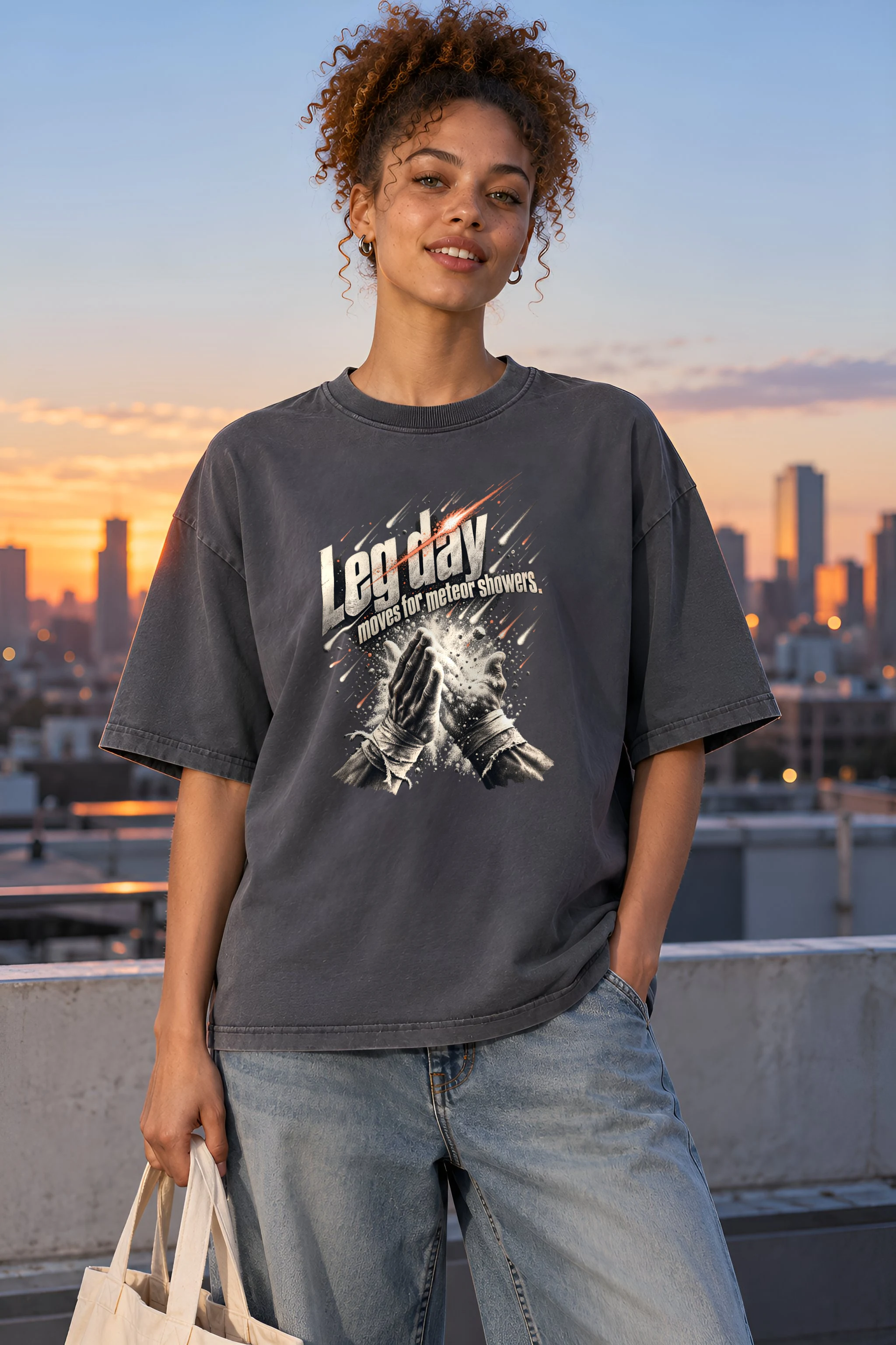 "Leg Day Moves For Meteor Showers" Unisex Oversized Heavyweight Crewneck T-Shirt