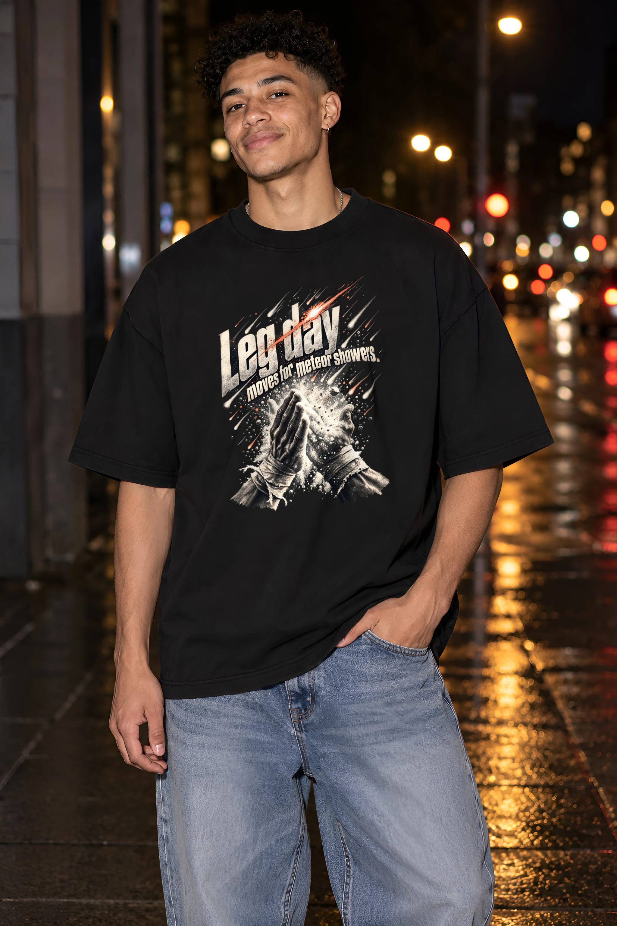"Leg Day Moves For Meteor Showers" Unisex Oversized Heavyweight Crewneck T-Shirt