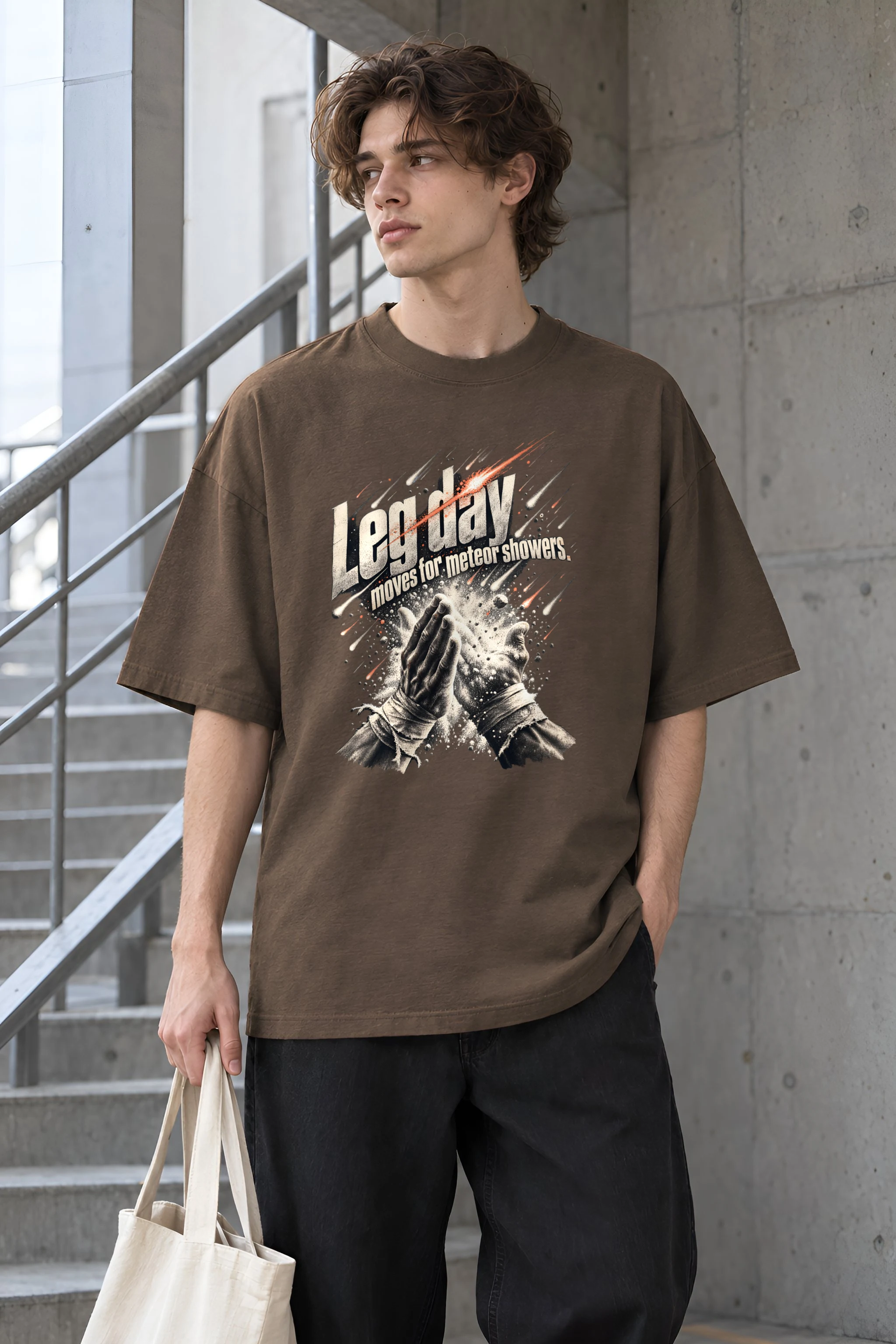 "Leg Day Moves For Meteor Showers" Unisex Oversized Heavyweight Crewneck T-Shirt