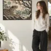 "Leopard and Magpies" Premium Wooden Framed Poster · Landscape