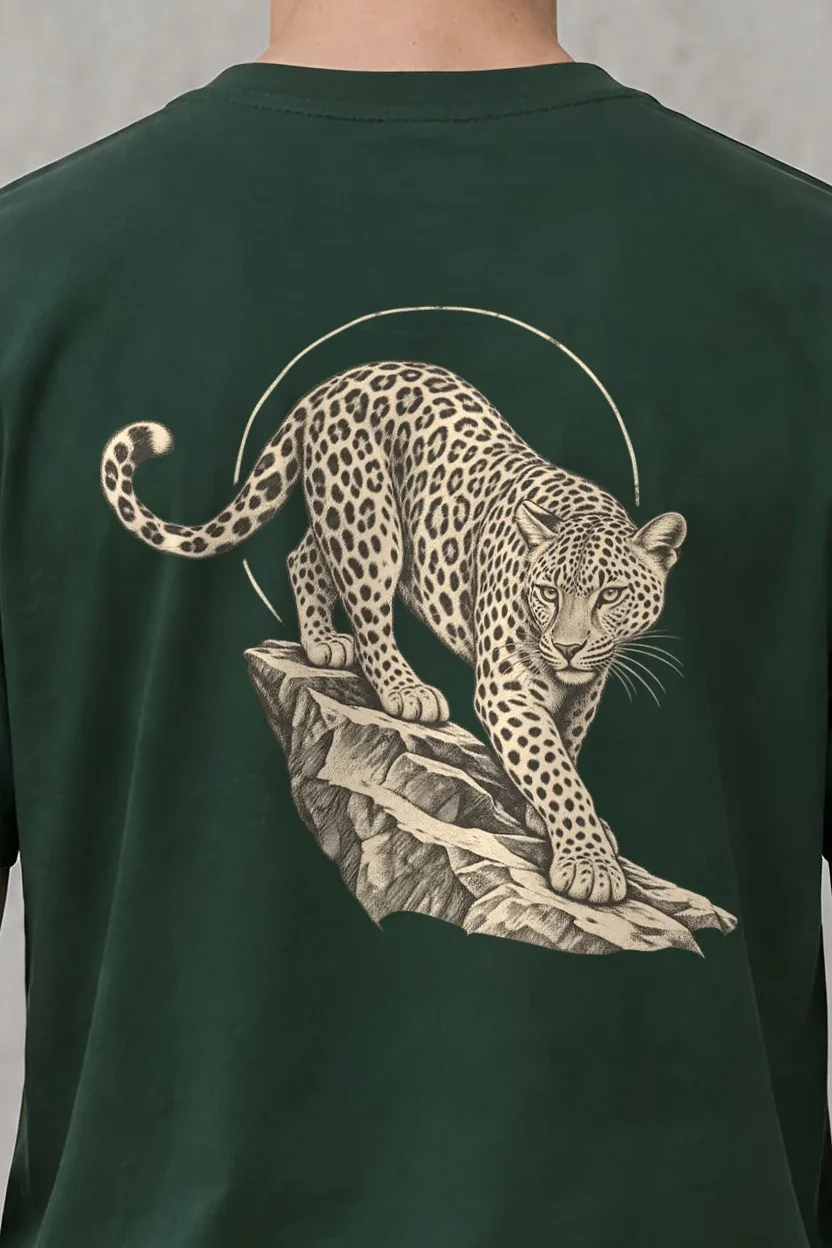 "Leopard Ledge" Heavyweight Unisex Crewneck T-shirt - the graphic up close