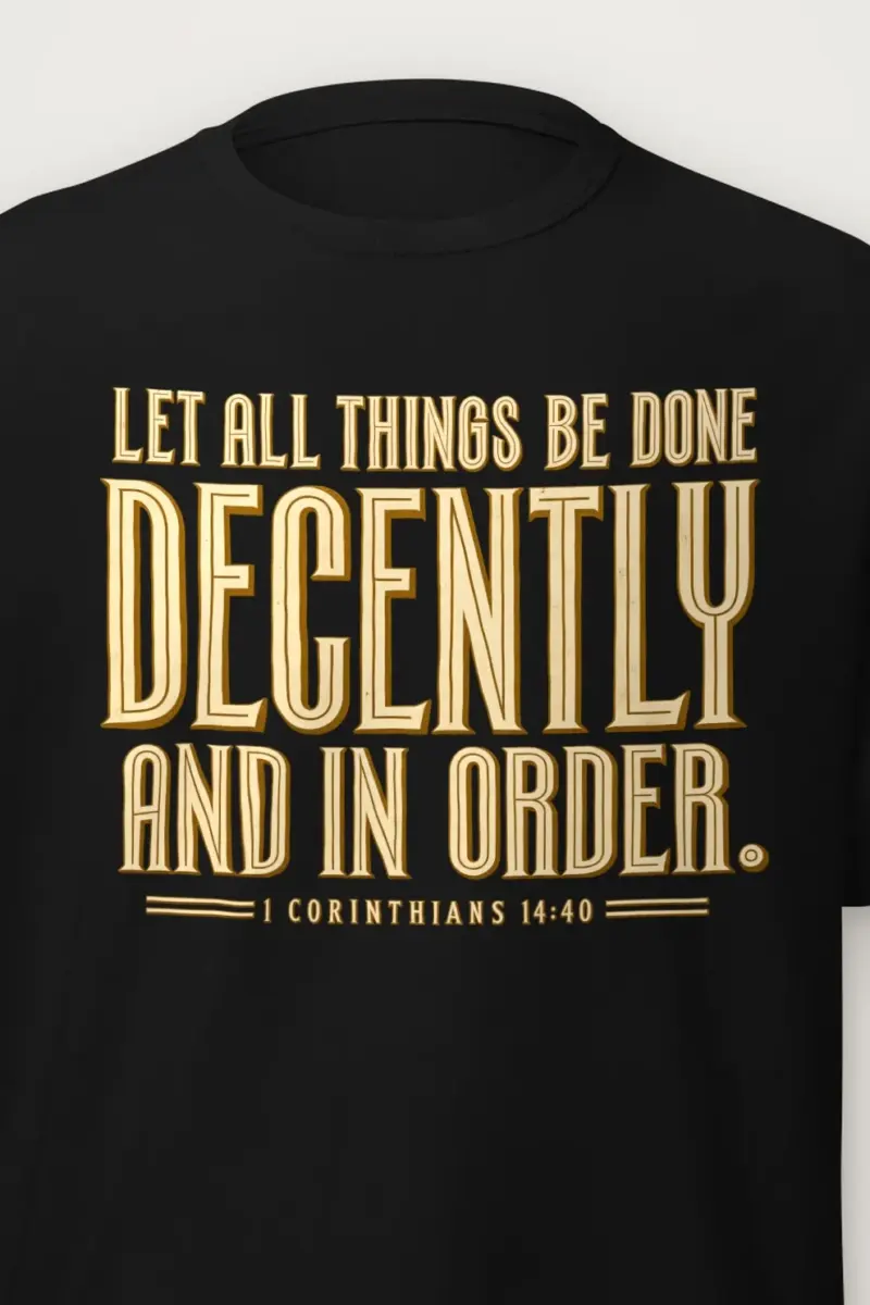 "Let All Things Be Done Decently" Heavyweight Unisex Crewneck T-shirt - the graphic up close