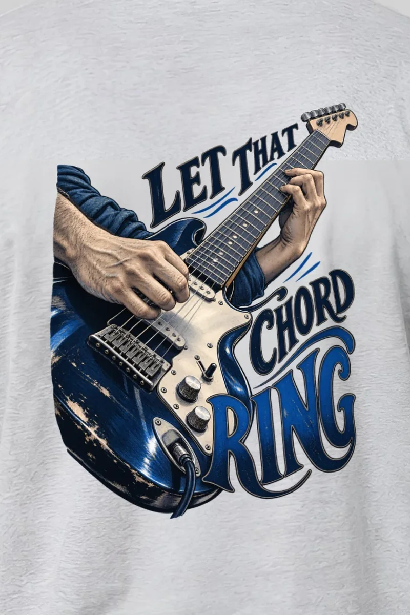 "Let That Chord Ring" Heavyweight Unisex Crewneck T-shirt - the graphic up close