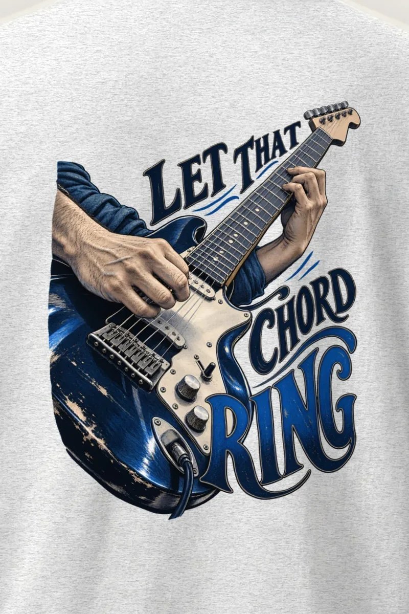 "Let That Chord Ring" Heavyweight Unisex Crewneck T-shirt - the graphic up close