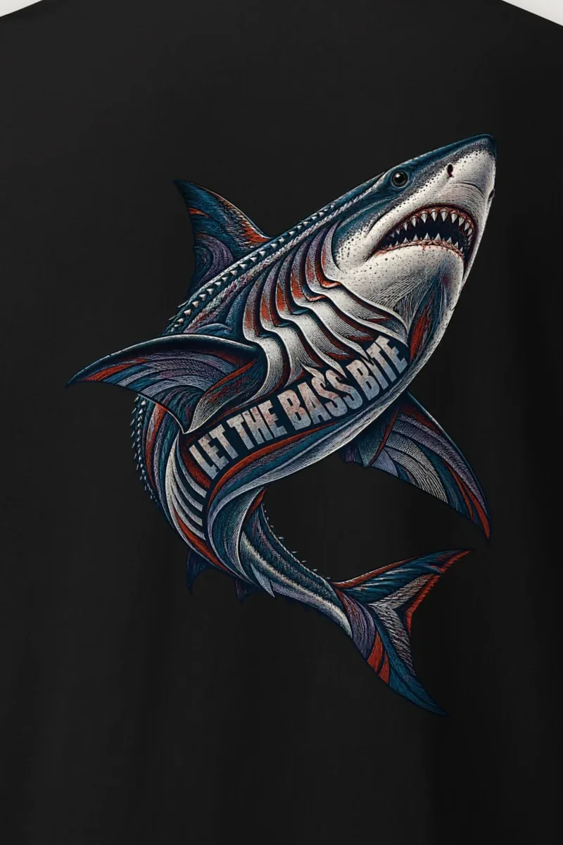 "Let the Bass Bite" Heavyweight Unisex Crewneck T-shirt - the graphic up close