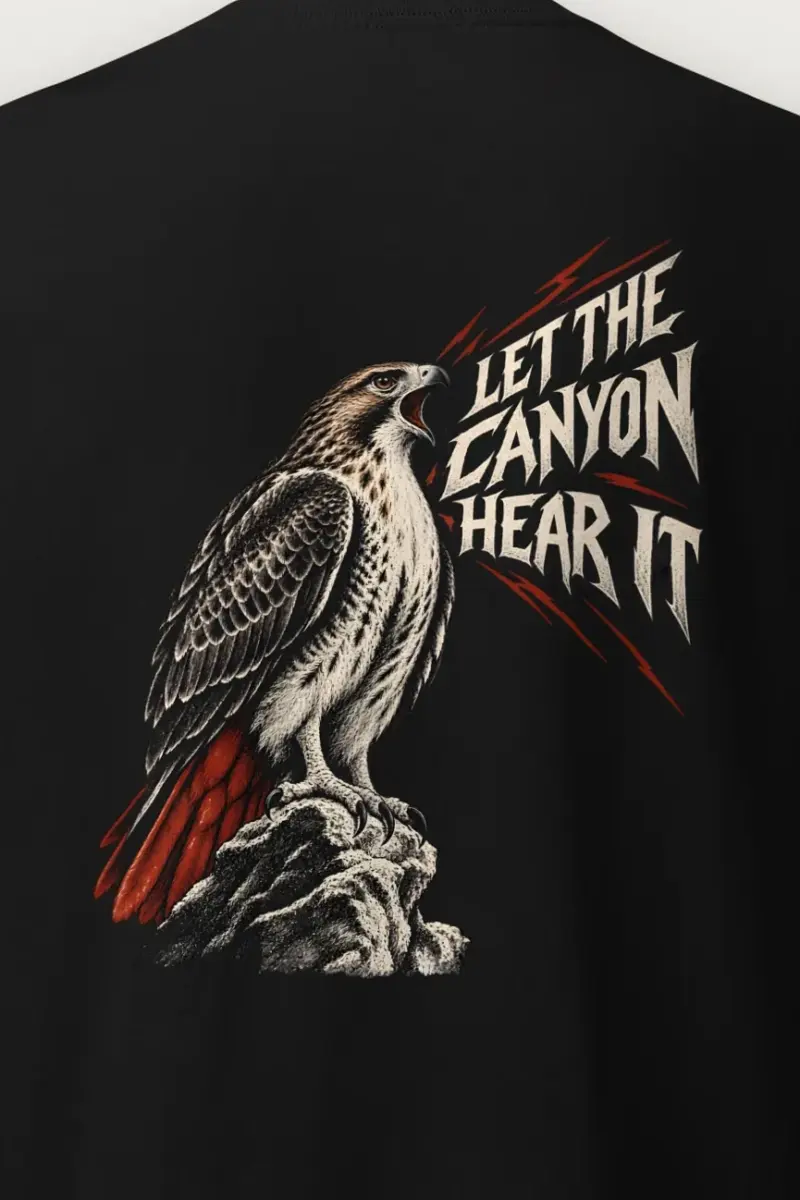 "Let the Canyon Hear It" Heavyweight Unisex Crewneck T-shirt - the graphic up close