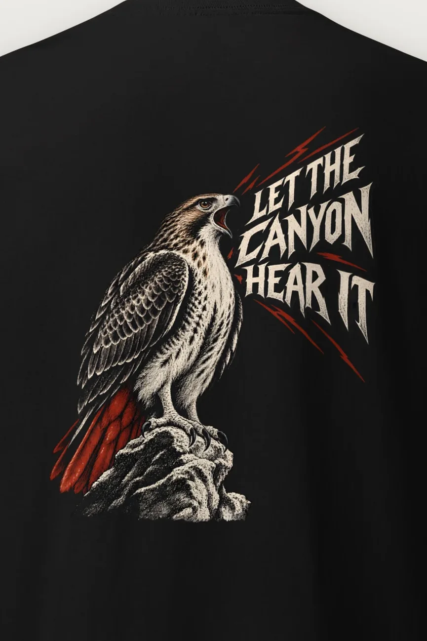 "Let the Canyon Hear It" Heavyweight Unisex Crewneck T-shirt - the graphic up close