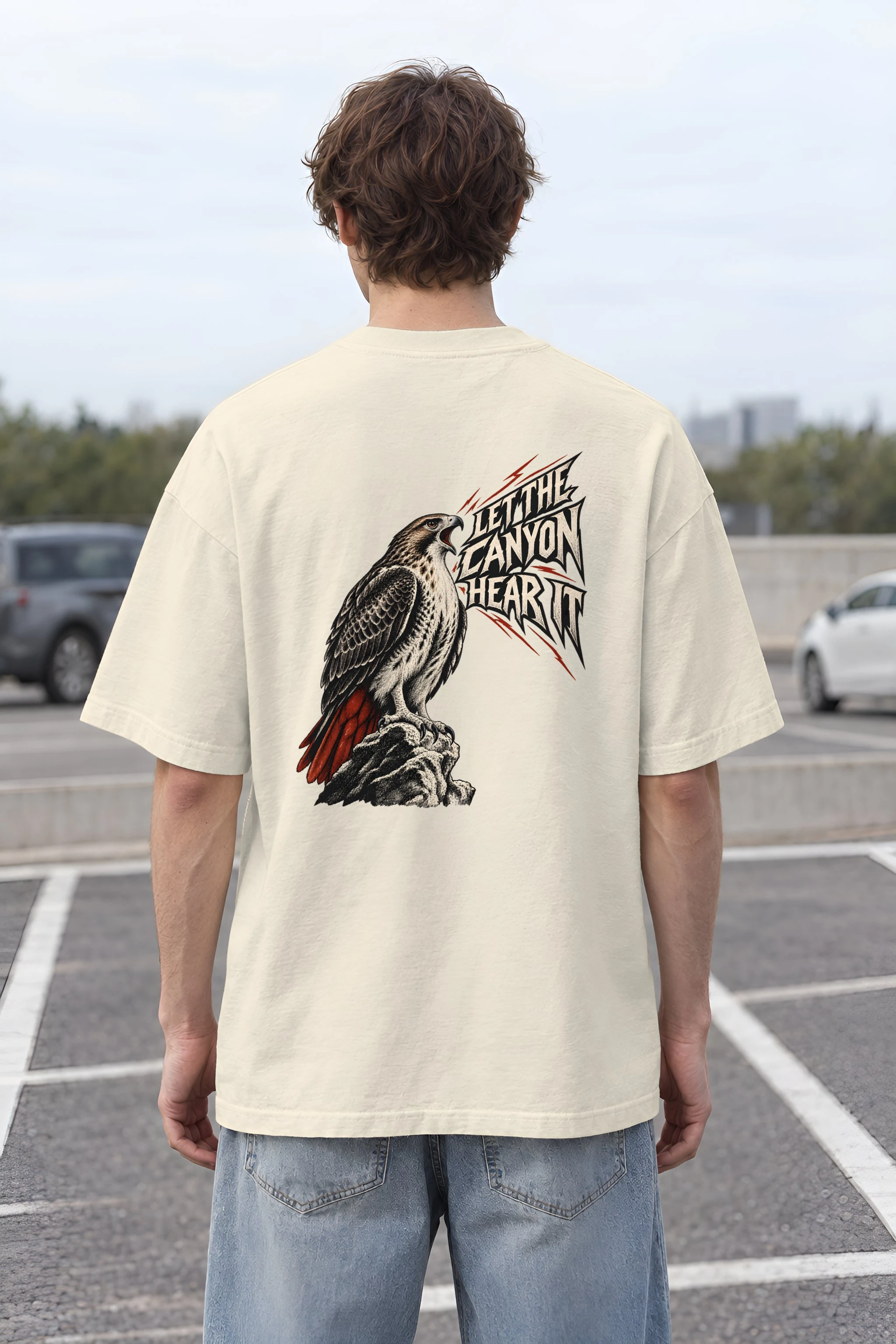 "Let the Canyon Hear It" Men's Oversized Heavyweight Crewneck T-Shirt