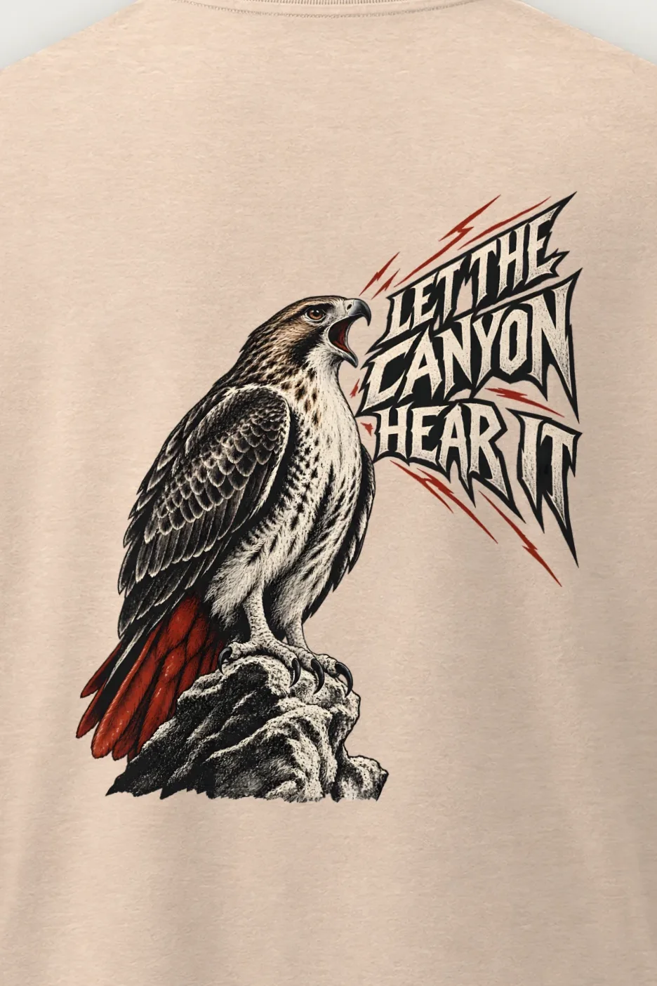 "Let the Canyon Hear It" Men’s Oversized Heavyweight Crewneck T-Shirt - the graphic up close