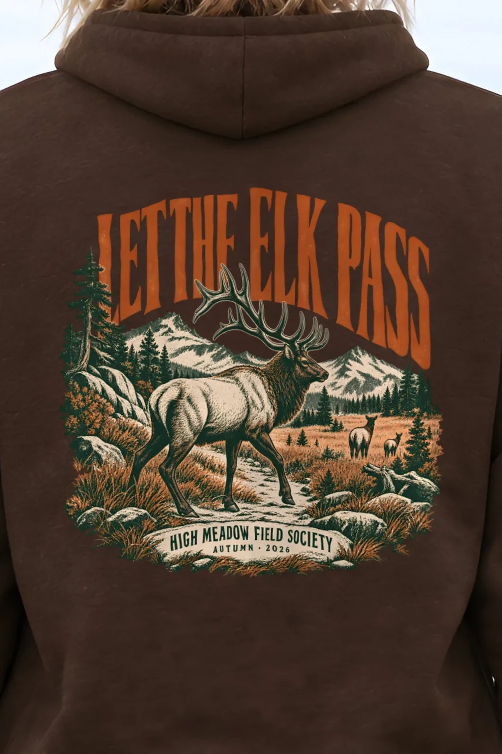 "Let the Elk Pass" Heavy Blend Unisex Pullover Hoodie - the graphic up close