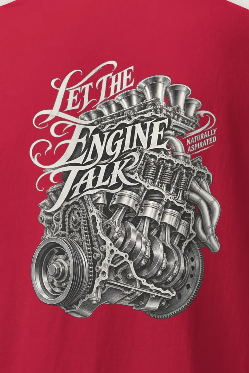 "Let the Engine Talk" Heavyweight Unisex Crewneck T-shirt - the graphic up close