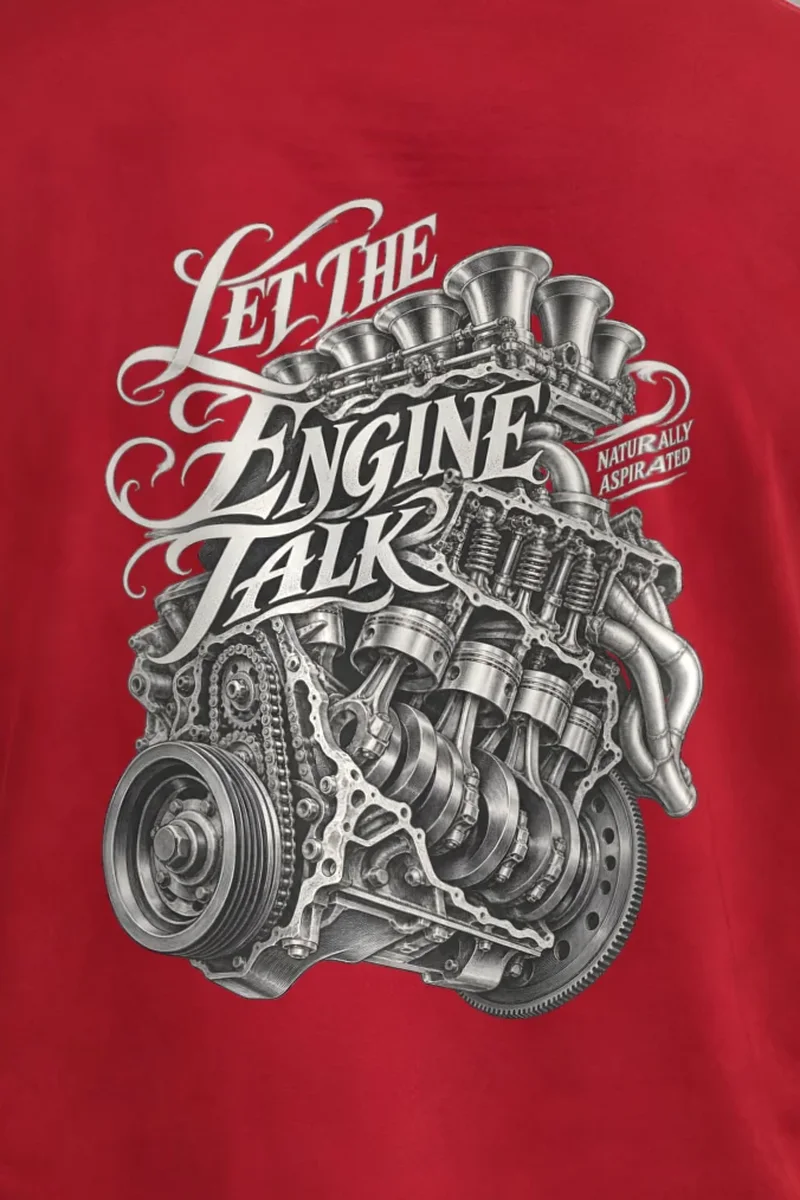 "Let the Engine Talk" Heavyweight Unisex Crewneck T-shirt - the graphic up close