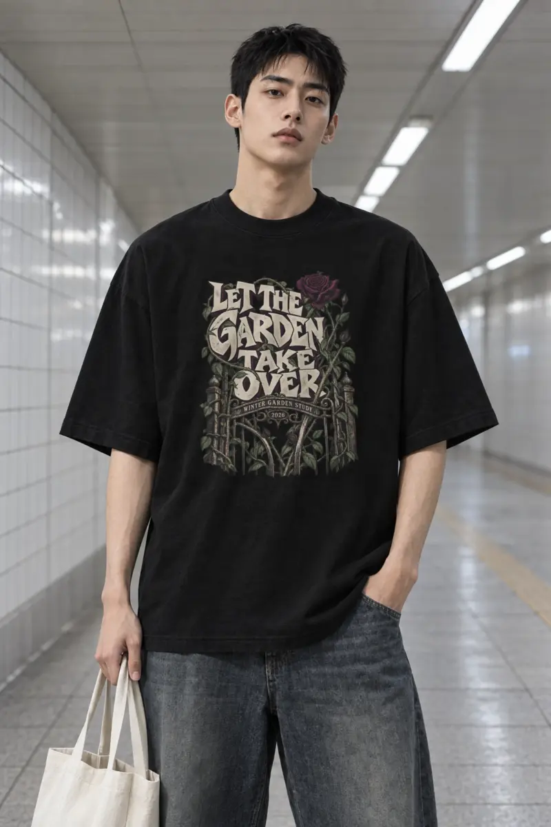 "Let the Garden Take Over" Men's Oversized Heavyweight Crewneck T-Shirt