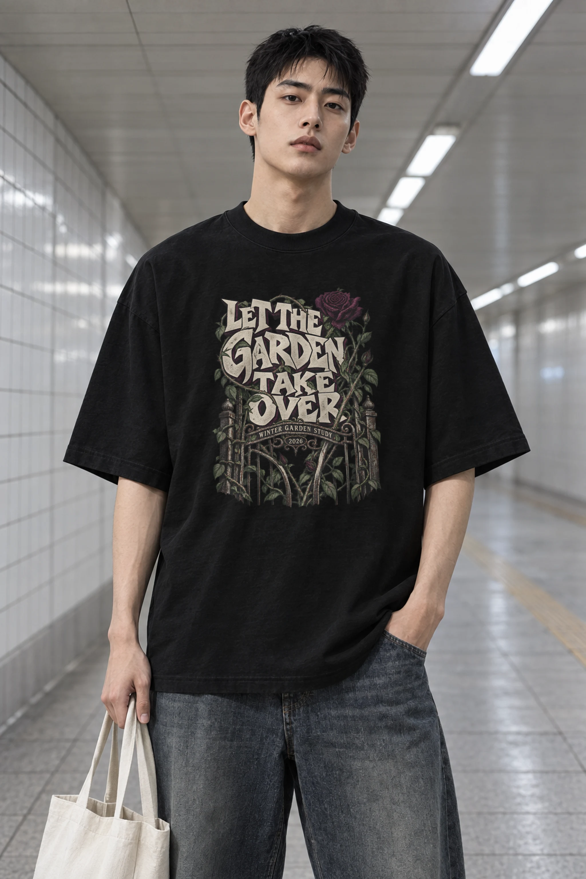 "Let the Garden Take Over" Men's Oversized Heavyweight Crewneck T-Shirt