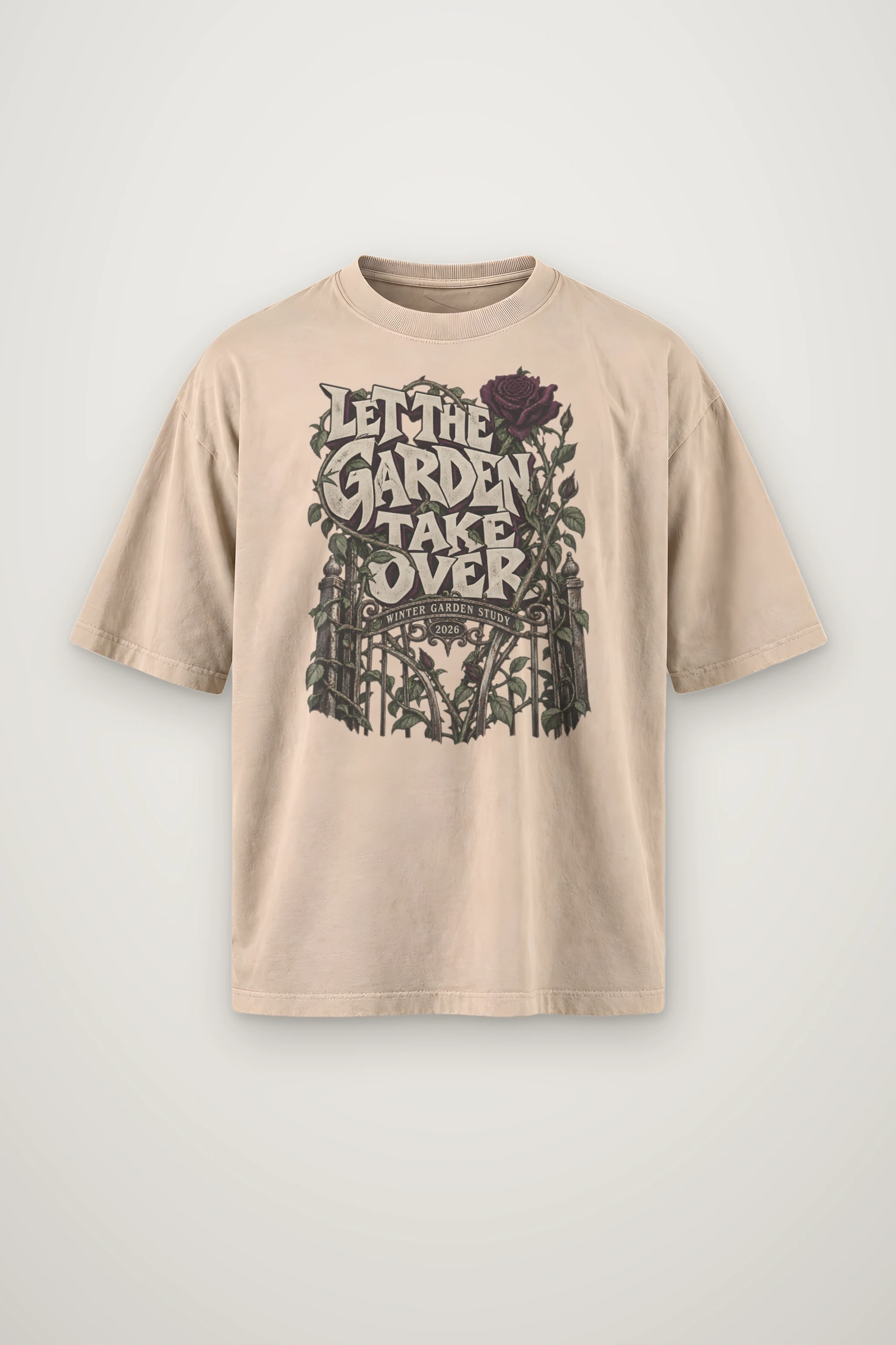 "Let the Garden Take Over" Men's Oversized Heavyweight Crewneck T-Shirt