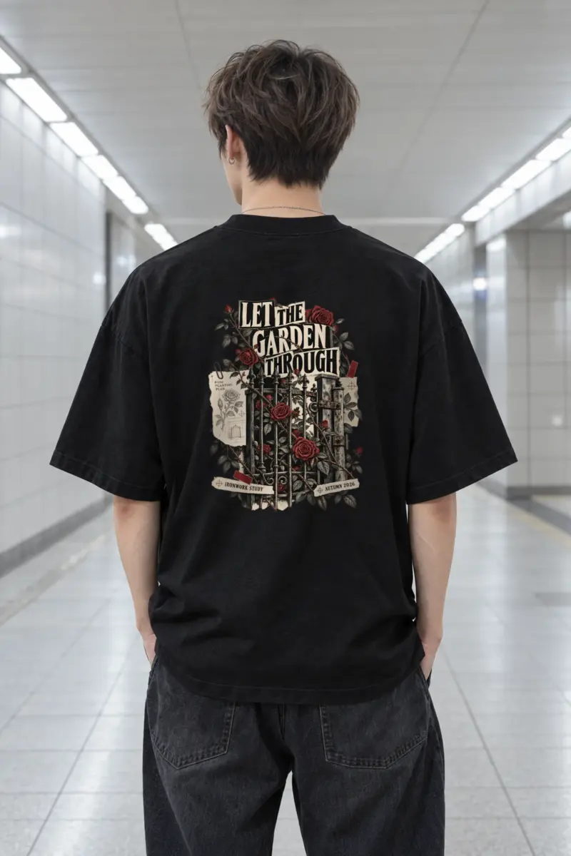 "Let The Garden Through" Men's Oversized Heavyweight Crewneck T-Shirt
