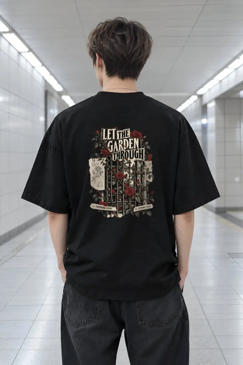 "Let The Garden Through" Men's Oversized Heavyweight Crewneck T-Shirt