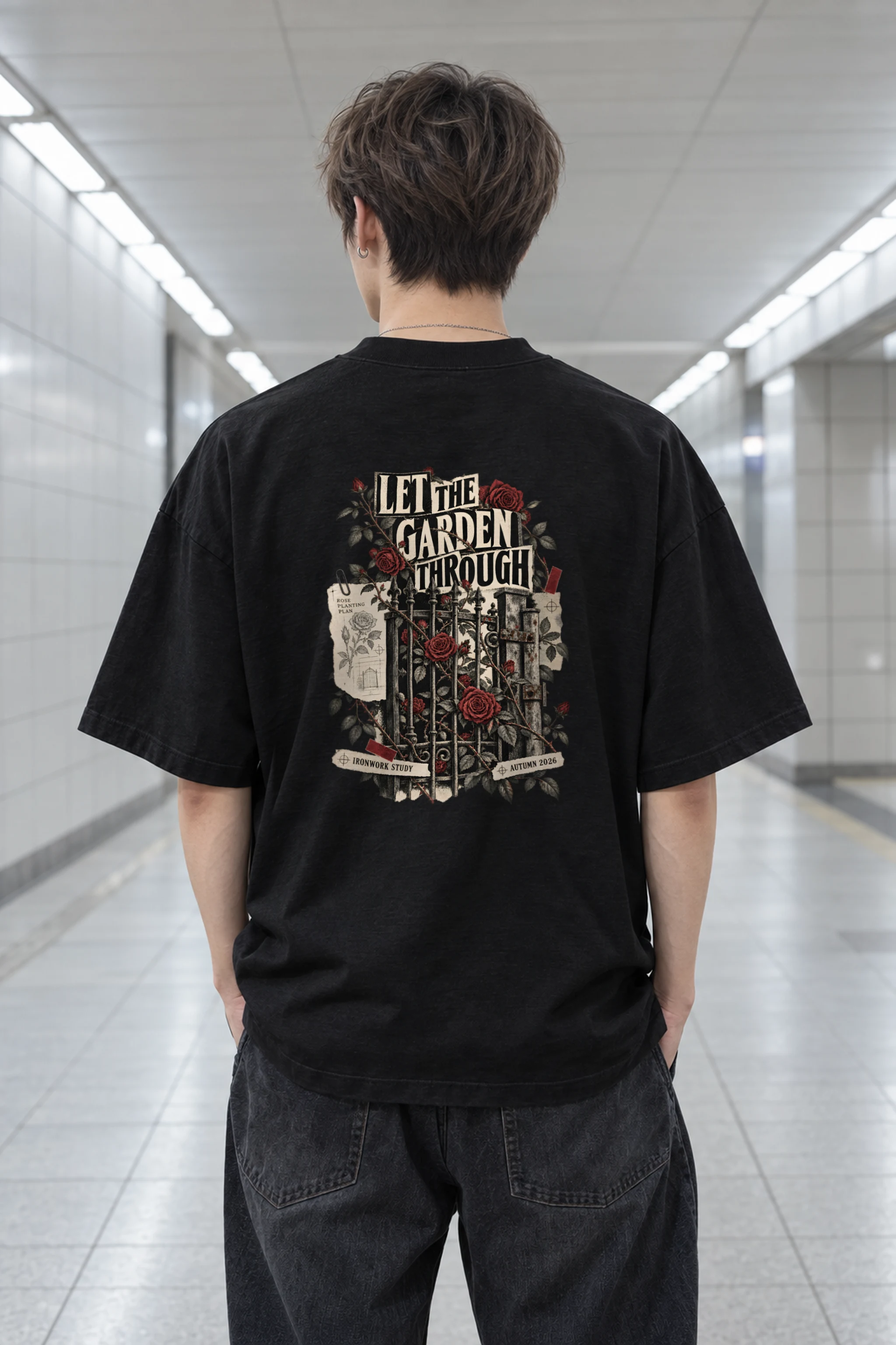 "Let The Garden Through" Men's Oversized Heavyweight Crewneck T-Shirt