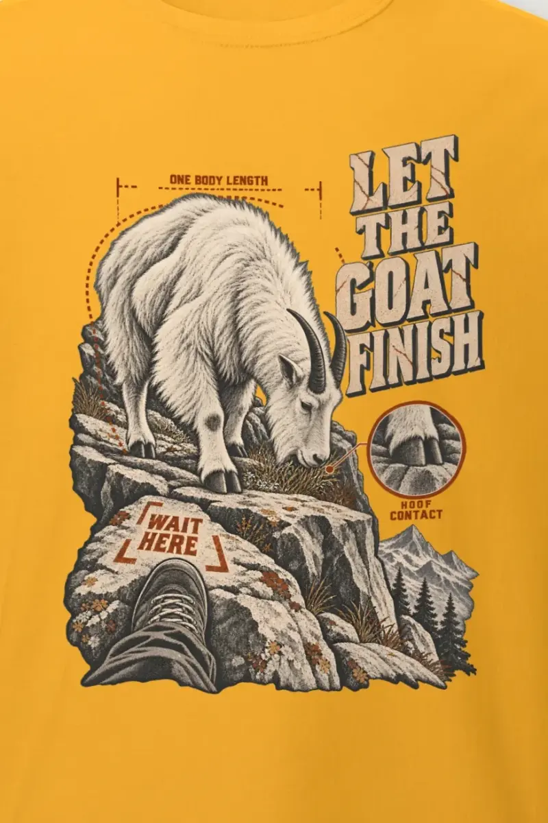 "Let the Goat Finish" Heavyweight Unisex Crewneck T-shirt - the graphic up close