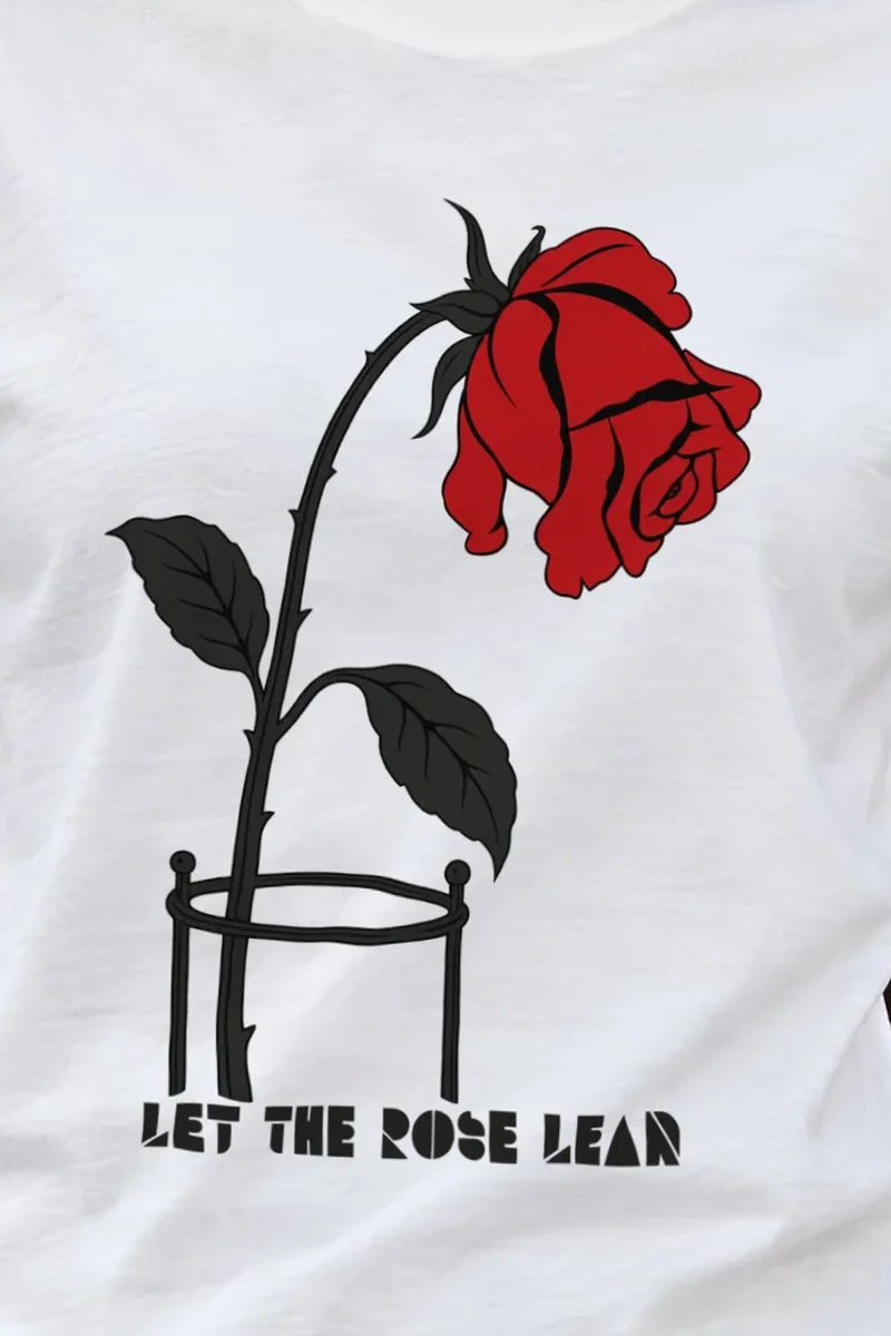 "Let the Rose Lean" Heavyweight Unisex Crewneck T-shirt - the graphic up close