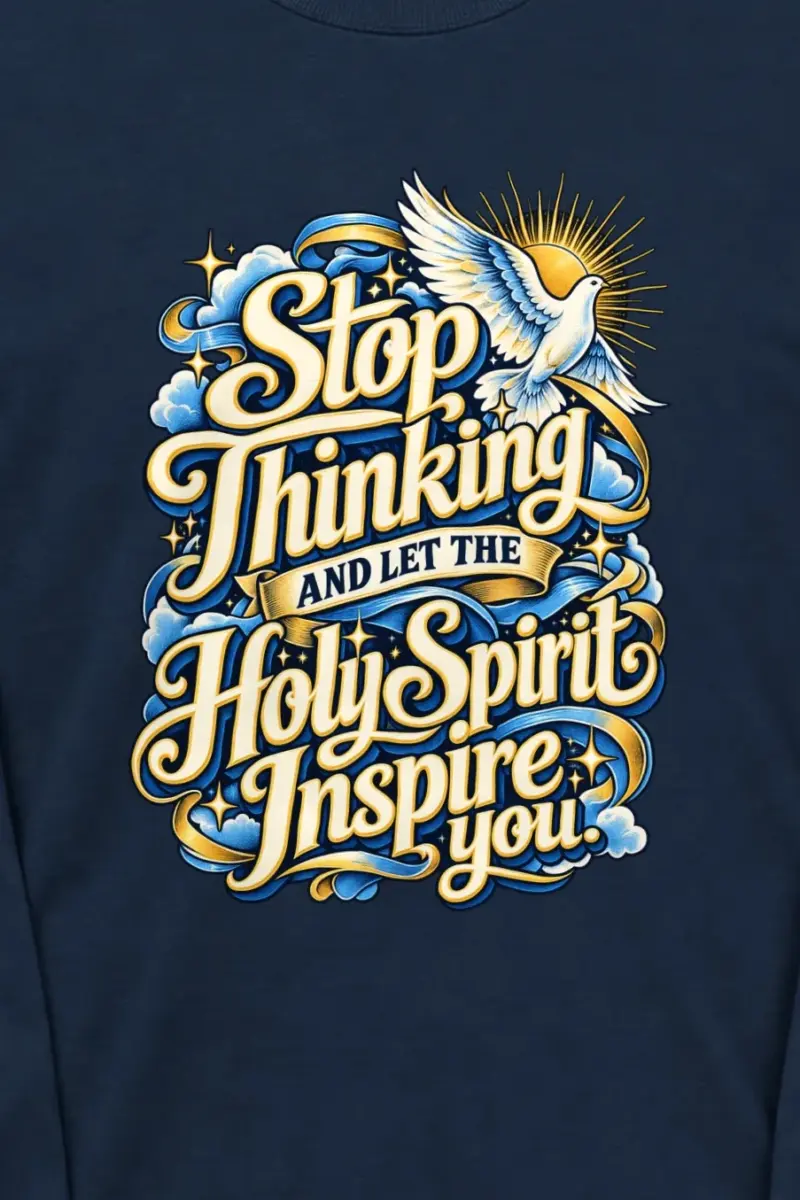 "Stop Thinking Script Banner" Unisex Longsleeve T-shirt - the graphic up close