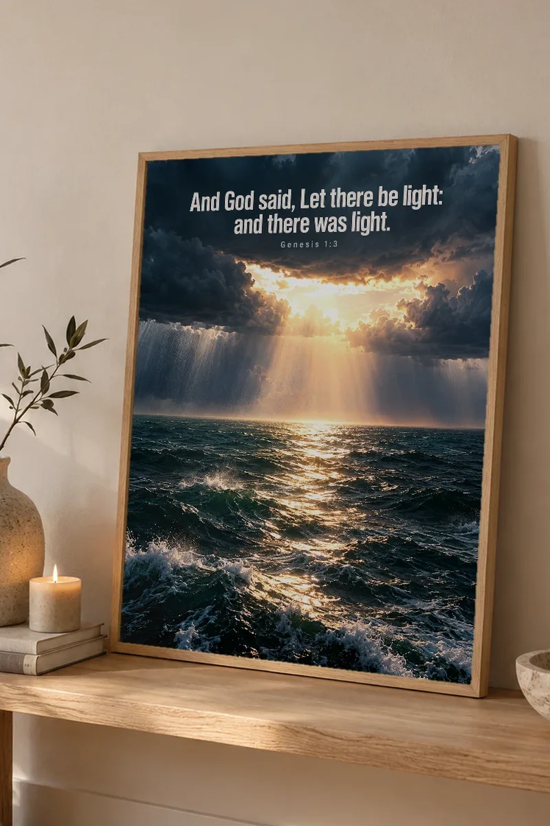 "Let There Be Light" Premium Wooden Framed Poster - the graphic up close