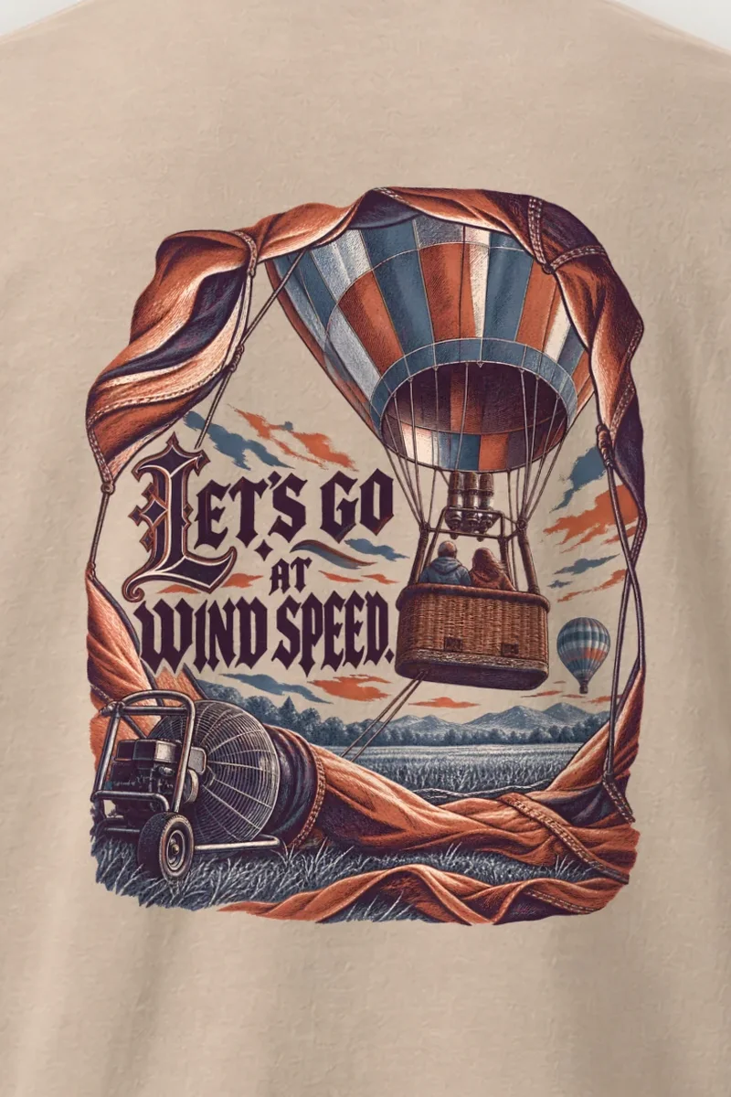 "Let’s Go At Wind Speed" Heavyweight Unisex Crewneck T-shirt - the graphic up close