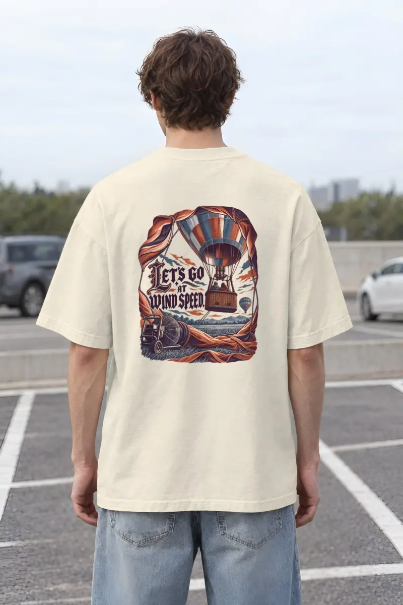 "Let's Go at Wind Speed" Unisex Oversized Heavyweight Crewneck T-Shirt